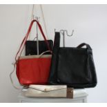 A job lot of 6 bags including a red leather TULA handbag,