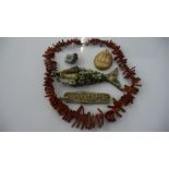 A Sterling penknife, articulated fish, cameo in gold coloured mount etc.