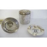 A hallmarked silver dressing table pot, silver ashtray and photo frame ( A/F)