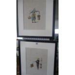 A pair of Chinese watercolours of tradesmen, 2 character mark to lower edge