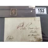 A Penny black stamp and straight cut letter dated 1809