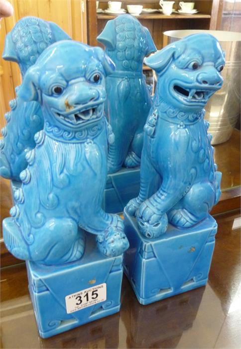 A blue glazed pair of Dogs of Fo