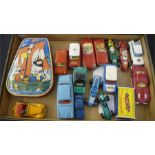 A collection of various Dinky, Corgi and Matchbox cars, including Dinky MG Midget, Dinky Austin