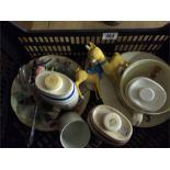 Large Spode cup and saucer, wade whisky barrels, baby sham deer, glass ware etc