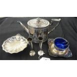 Pair of silver bud vases and small collection of various silver plated items
