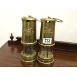 2 brass miners lamps