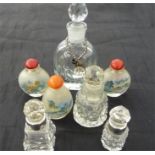 2 silver mounted scent bottles and five others