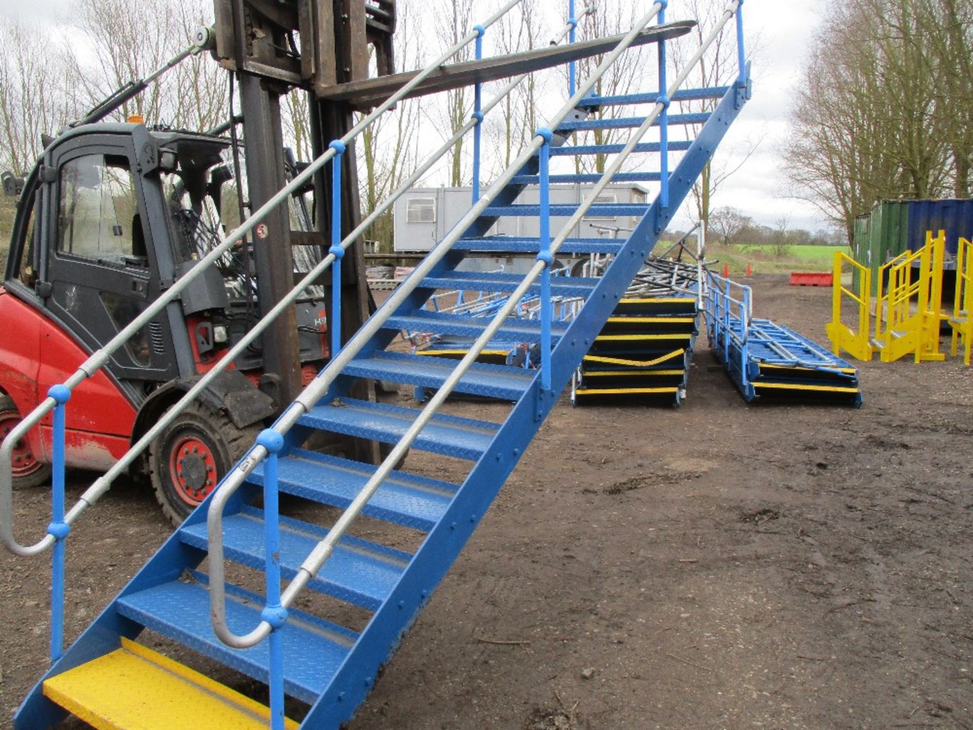 3 X STEEL STAIRCASES SUITABLE FOR MEZZANINE OR OTHER ACCESS REQUIREMENTS.