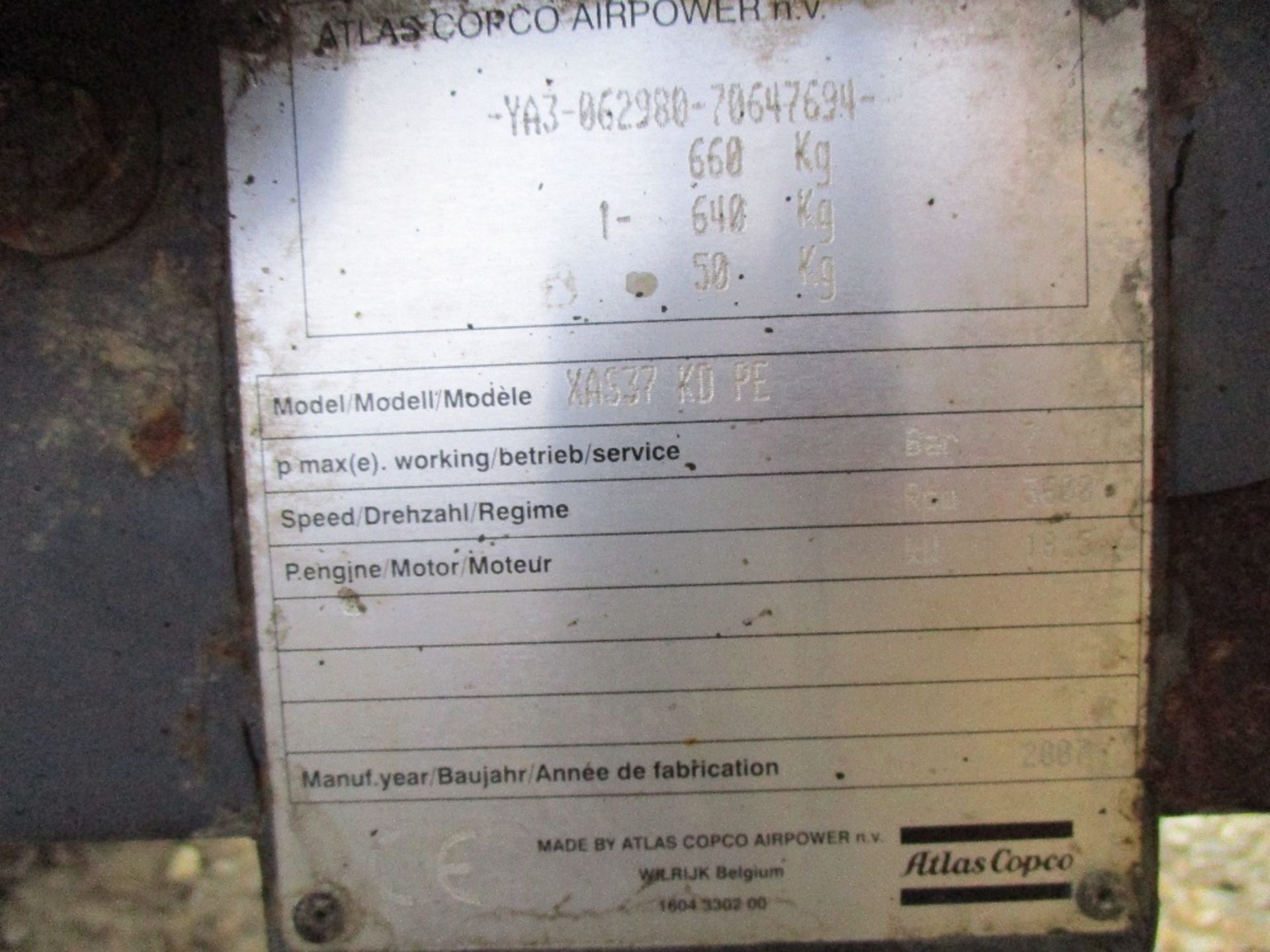 Atlas Copco XAS37 compressor 1831 REC HRS - Image 4 of 6