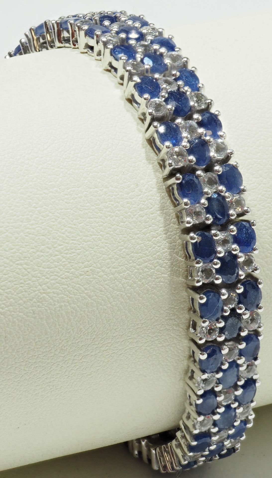 Sterling Silver Sapphire (19.50ct) Tennis Bracelet w/ New Gift Box - Image 3 of 4