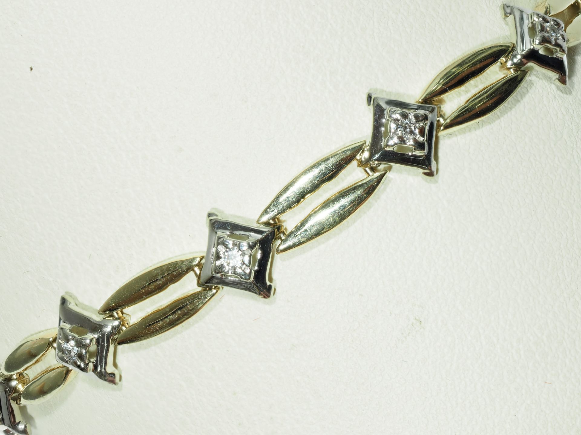 10K Yellow White Gold Diamond (0.12ct) Fancy Swirl Style Tennis Bracelet w/ New Gift Box,