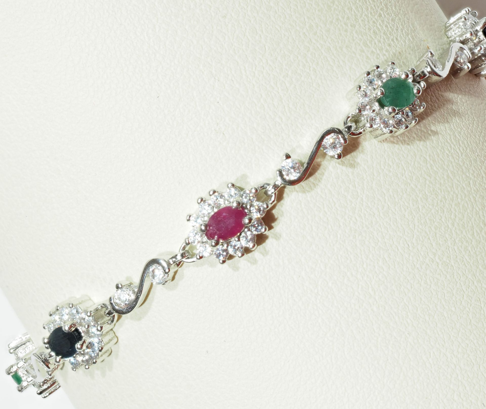 Sterling Silver Enhanced Ruby, Sapphire and Emerald (total 1.10ct) Bracelet w/ New Gift Box,