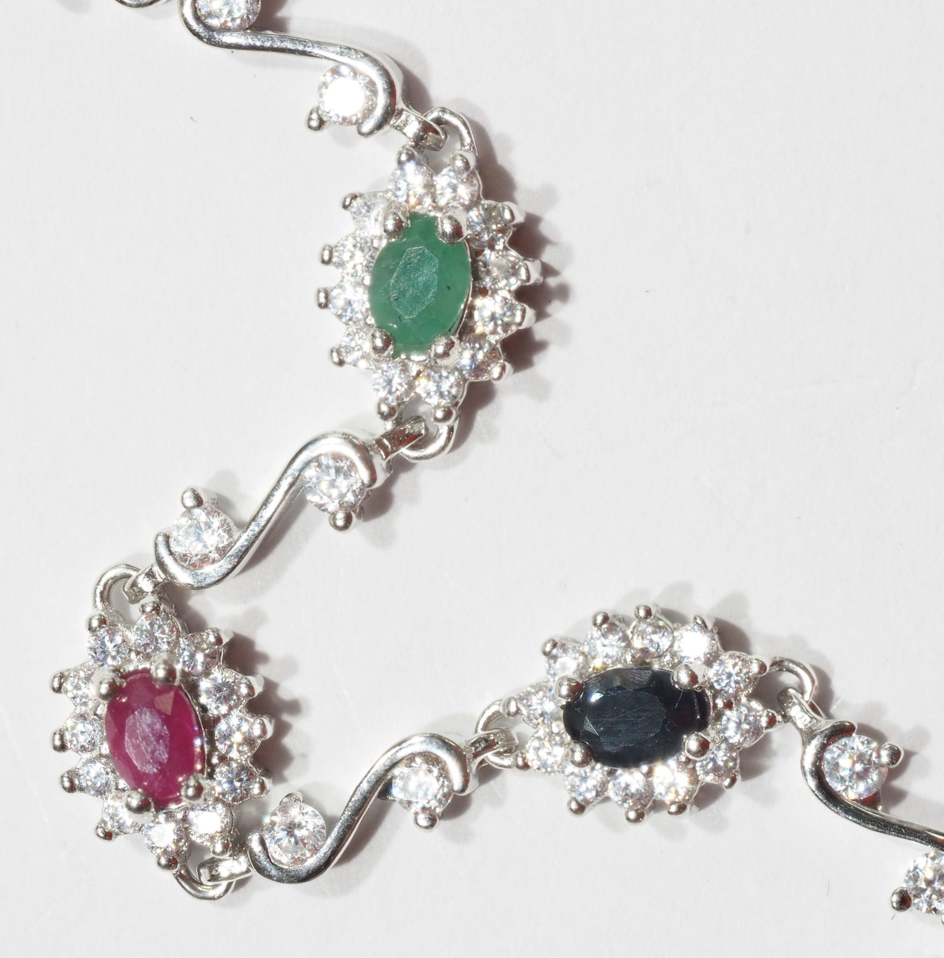 Sterling Silver Enhanced Ruby, Sapphire and Emerald (total 1.10ct) Bracelet w/ New Gift Box, - Image 3 of 4