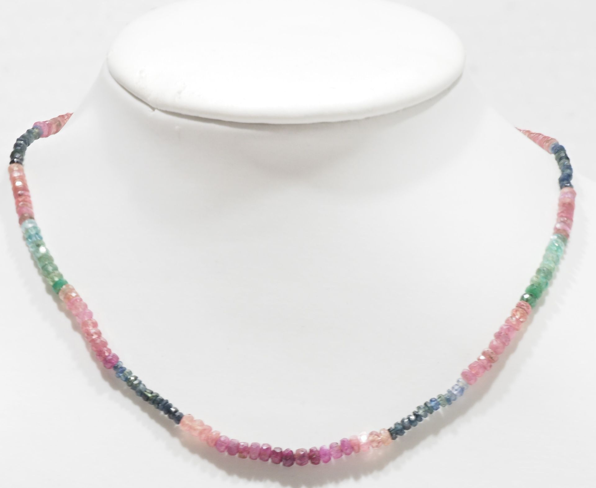 Sterling Silver Fancy Color Ruby Sapphire and Emerald (Total 60.0ct) Bead Necklace w/ New Gift