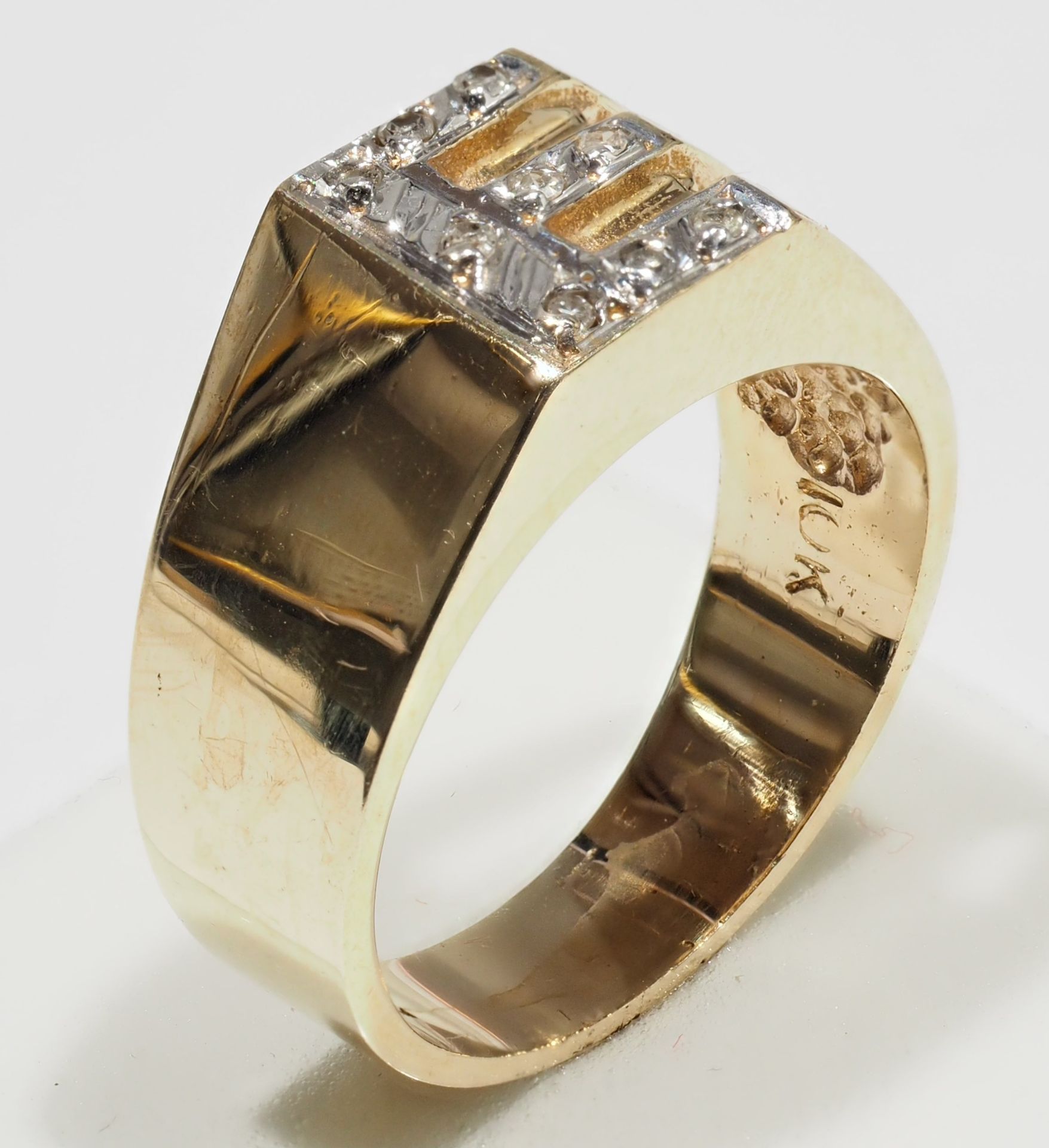 14K Yellow Gold 9 Diamond Initial 'E' Ring (App. 4.9g) w/ New Gift Box, Insurance Value $850 - Image 2 of 3