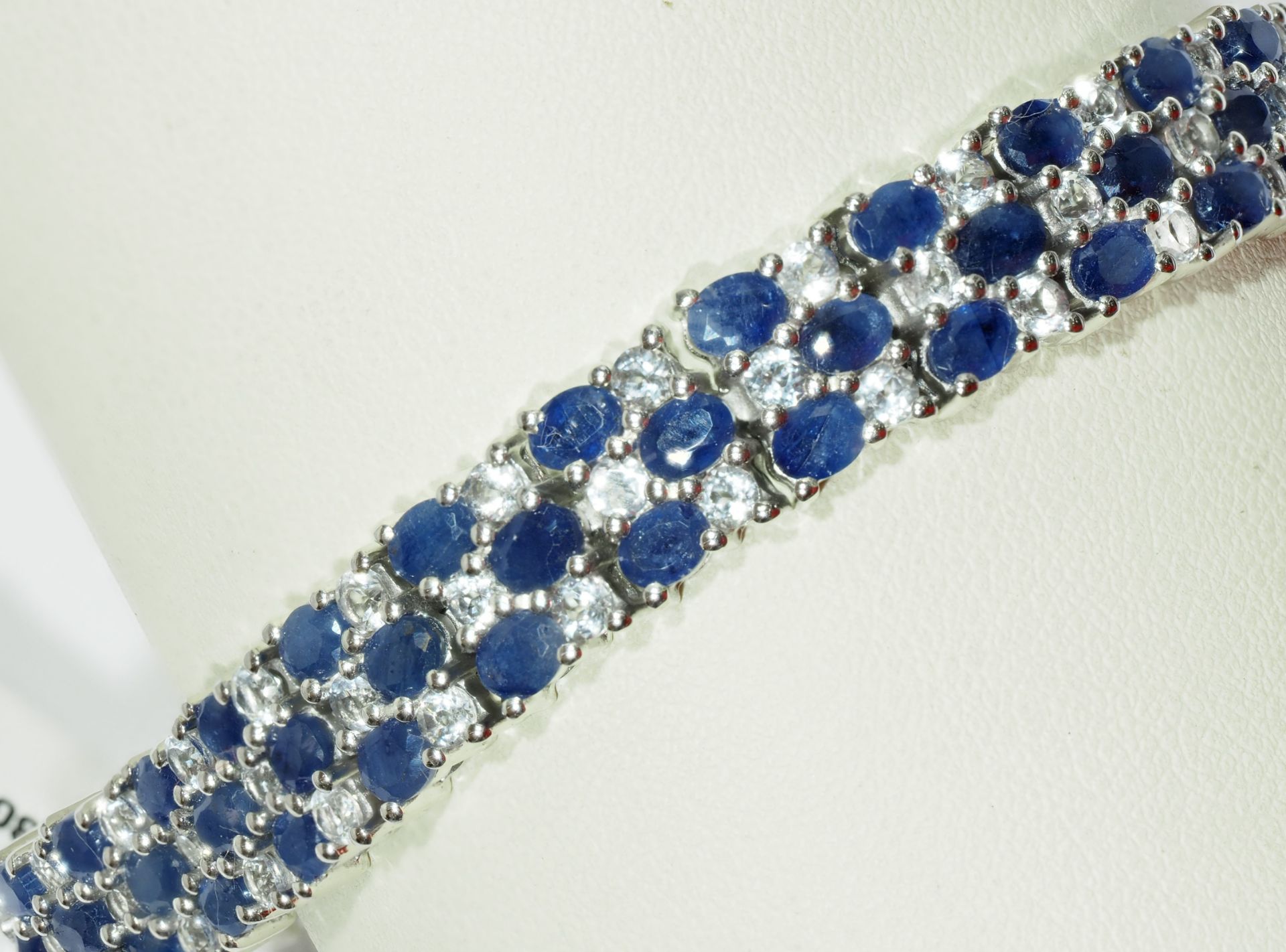 Sterling Silver Sapphire (19.50ct) Tennis Bracelet w/ New Gift Box