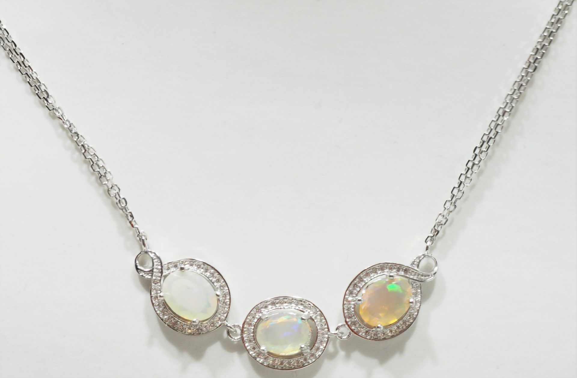 Sterling Silver Natural Opal (9.50ct) Custom Made Earrings, Ring, Bracelet and Necklace Set w/ New - Image 5 of 6