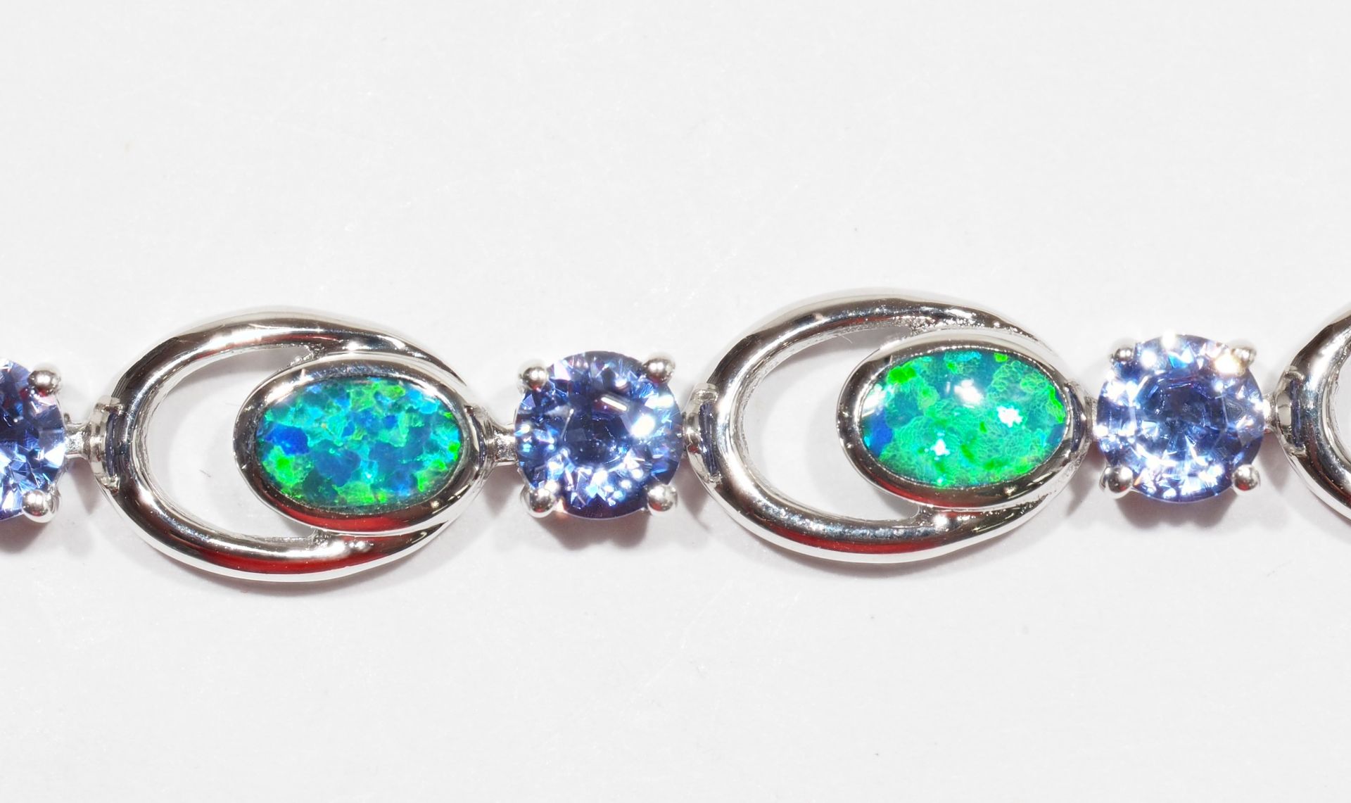 Sterling Silver Created Inlaid Opal and Blue Cubic Crystals w/ New Gift Box, Insurance Value $500 - Image 2 of 3