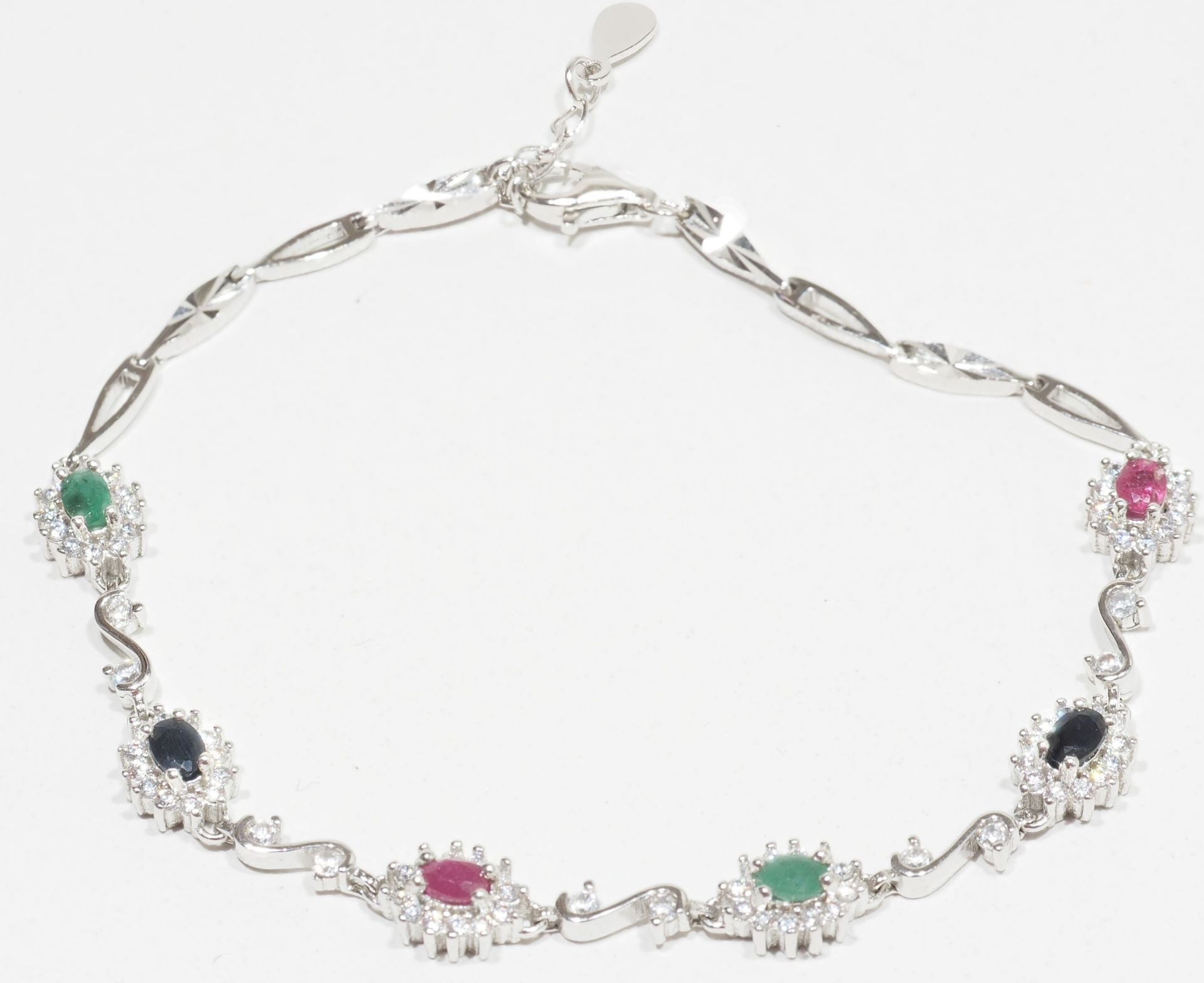 Sterling Silver Enhanced Ruby, Sapphire and Emerald (total 1.10ct) Bracelet w/ New Gift Box, - Image 2 of 4