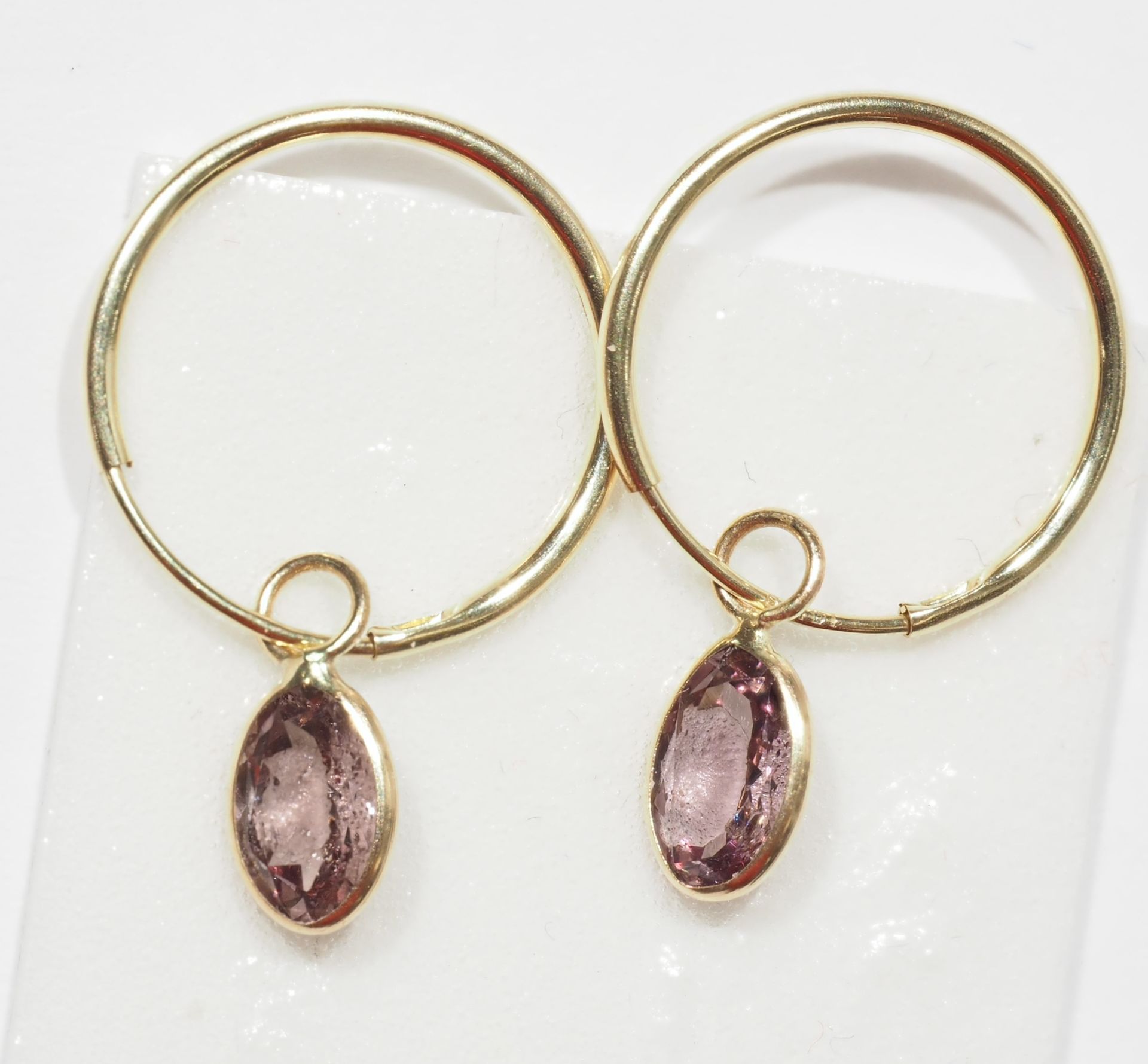 14K Yellow Gold Rare Brown-Red Color Changing Garnet (1.0ct) Hoop Earrings w/ New Gift Box,