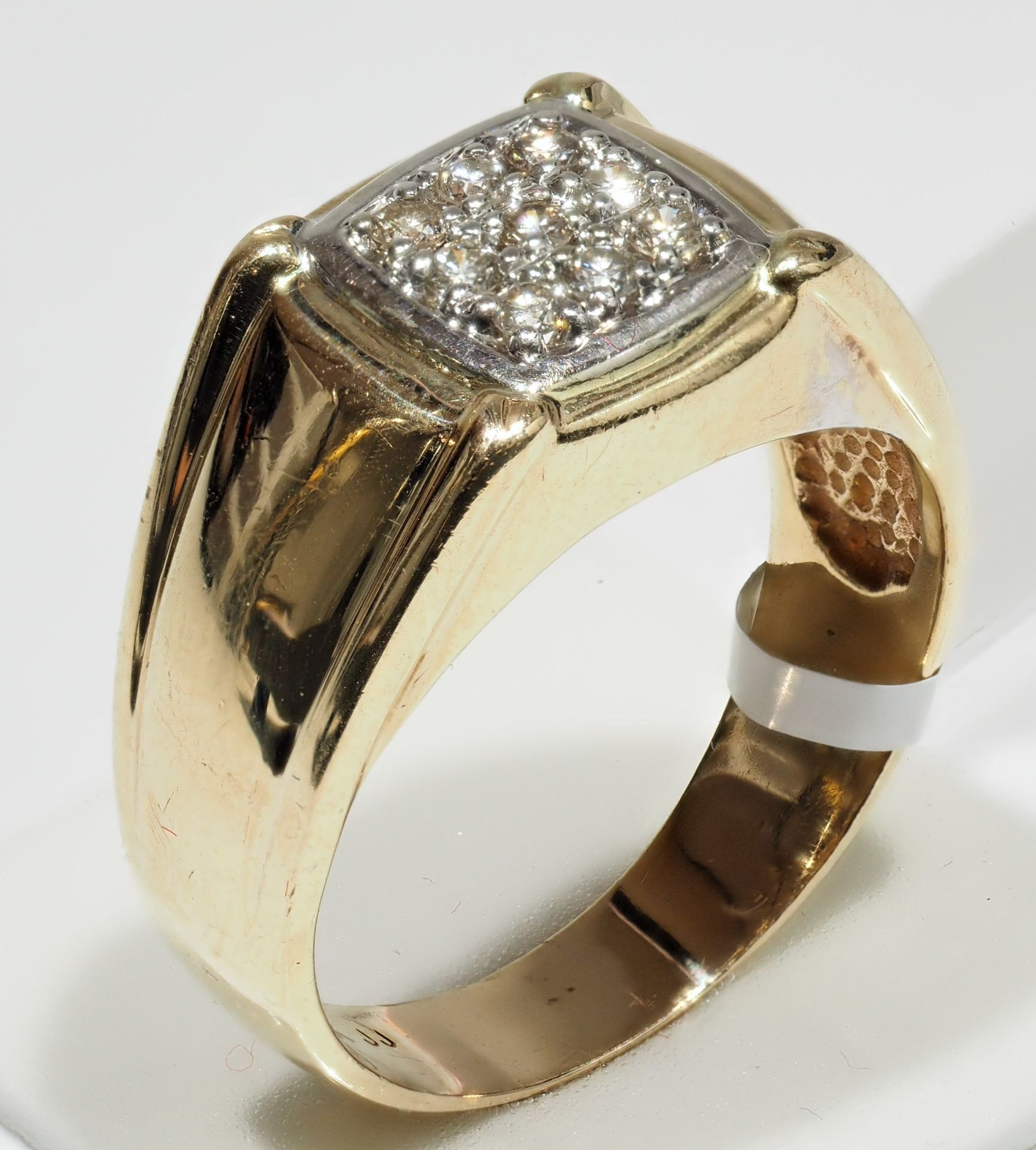 10K Yellow-White Gold 9 Diamond Cluster (0.15ct) Solid Gents Ring w/ New Gift Box, Insurance - Image 2 of 3