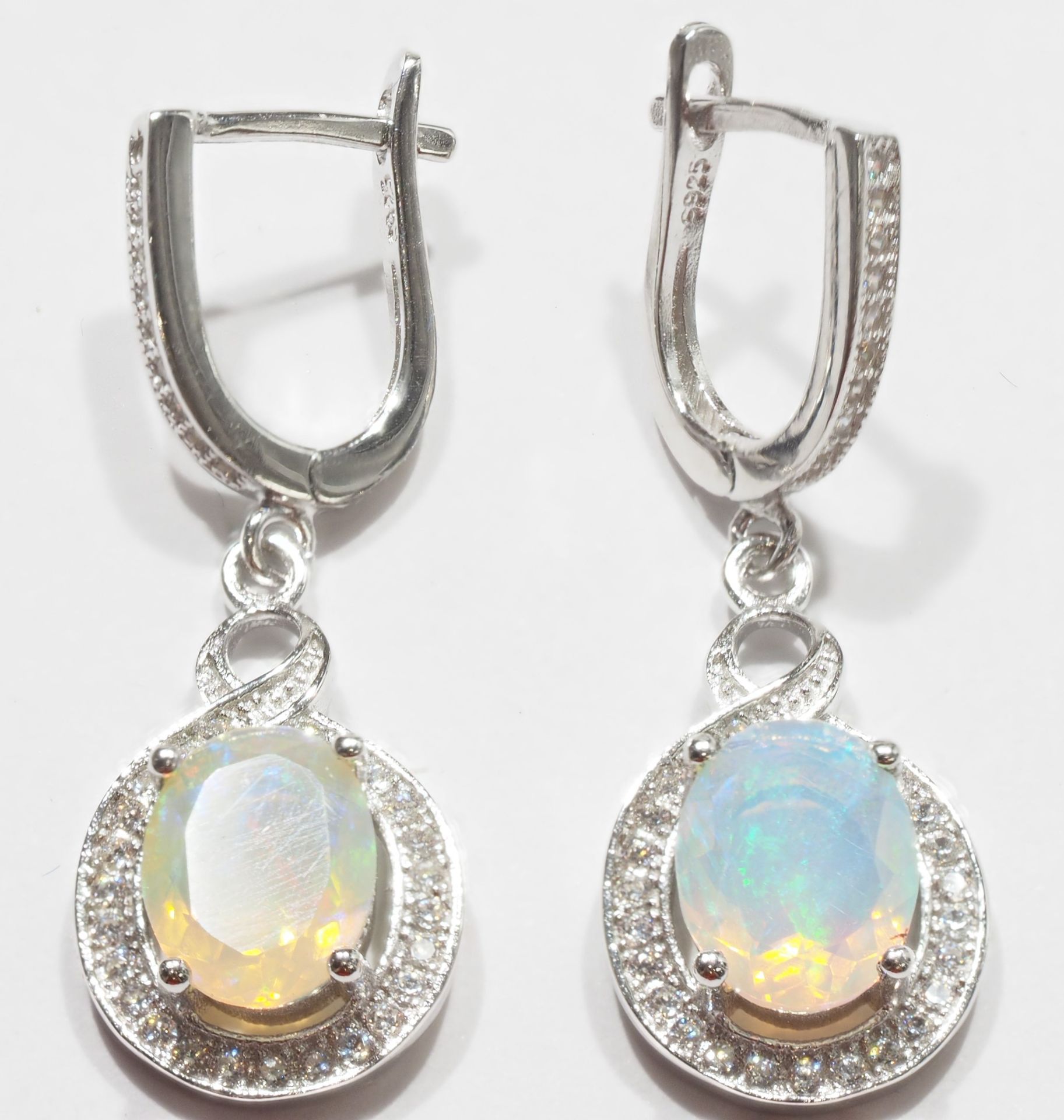 Sterling Silver Natural Opal (9.50ct) Custom Made Earrings, Ring, Bracelet and Necklace Set w/ New - Image 2 of 6