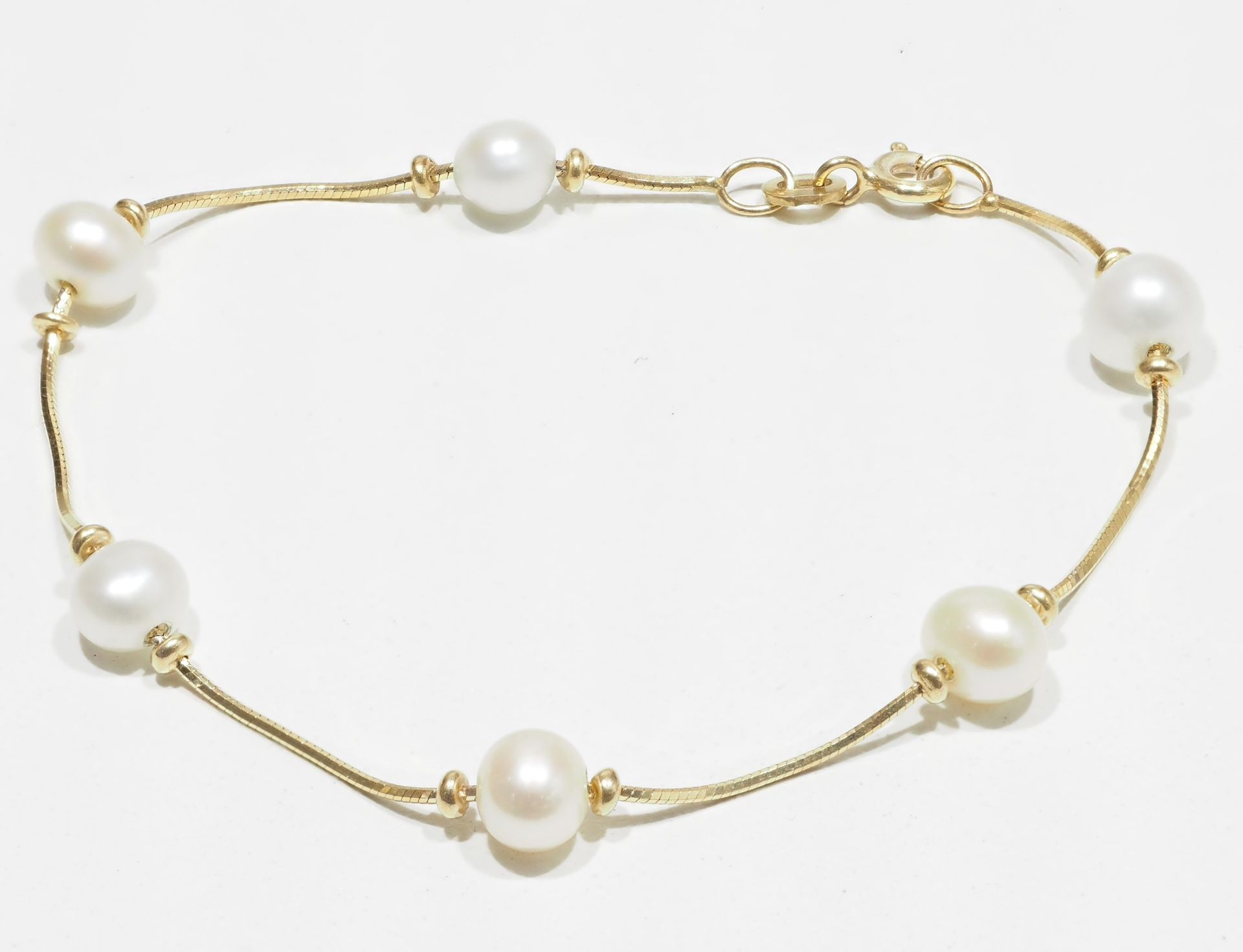 10K Yellow Gold Freshwater Pearl Bracelet w/ New Gift Box, Insurance Value $1200 - Image 2 of 3