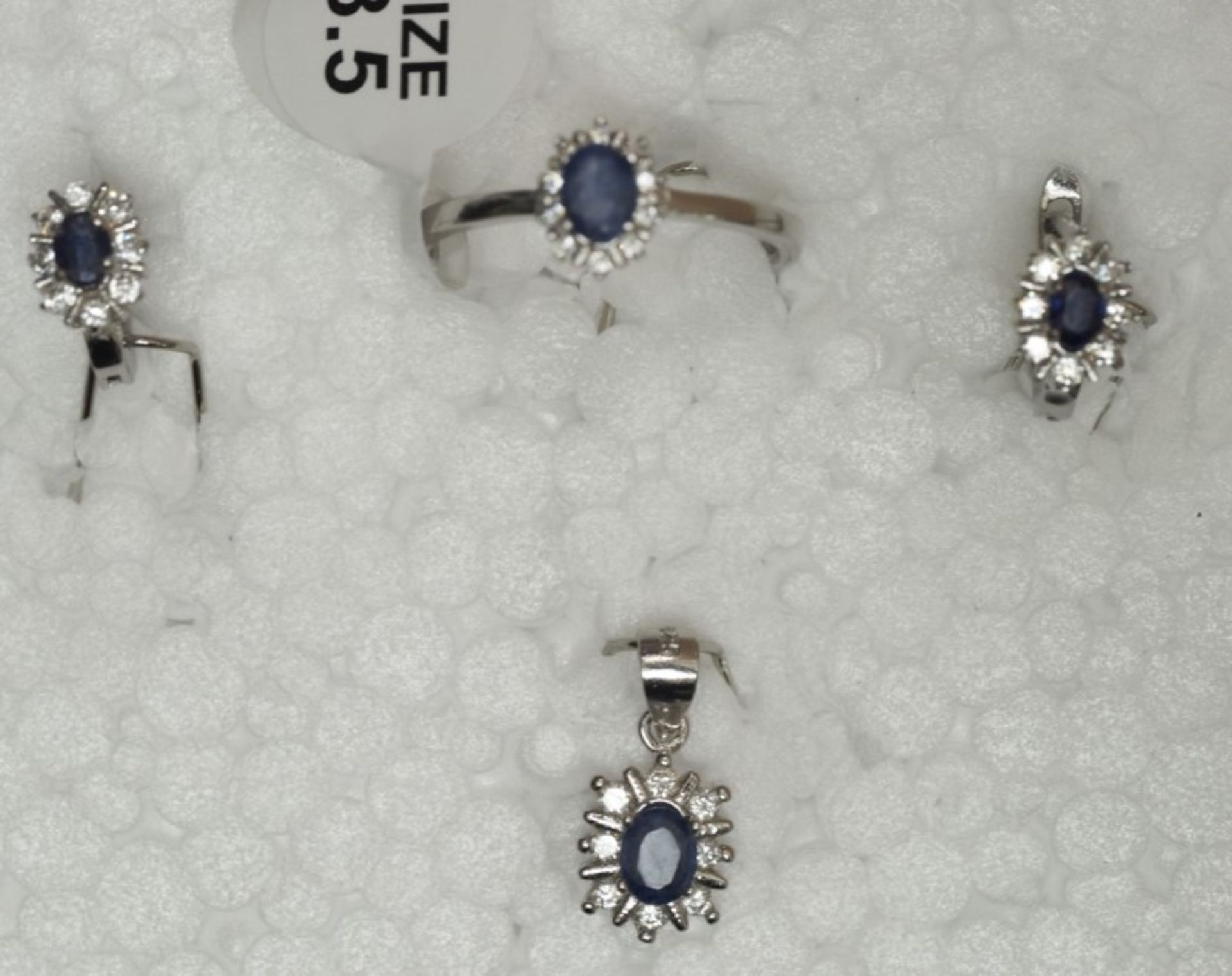 Sterling Silver Sapphire (1.00ct) & 32 White Stones Earrings,Pendants and Ring Insurance Value $500