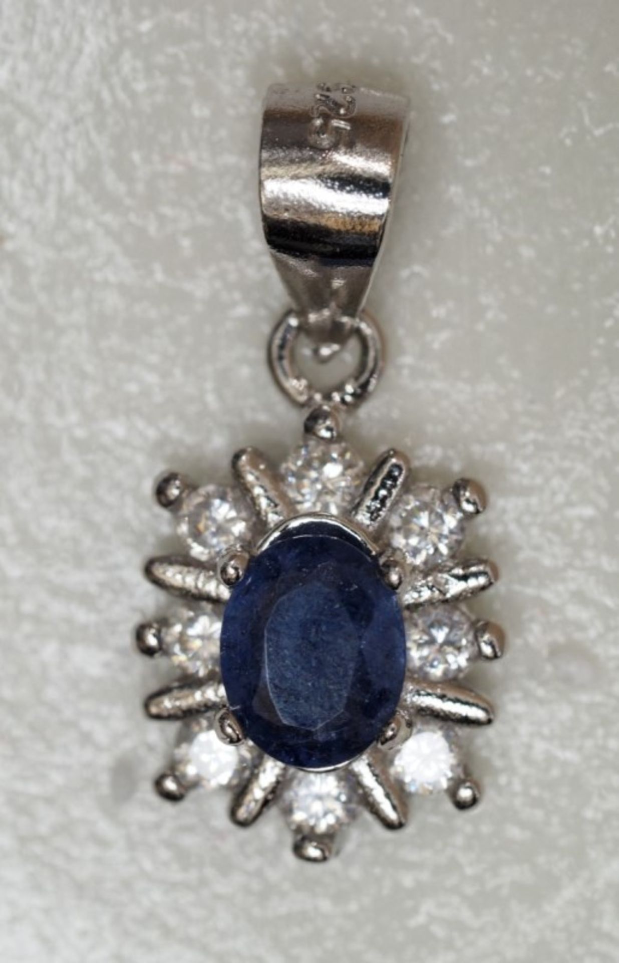 Sterling Silver Sapphire (1.00ct) & 32 White Stones Earrings,Pendants and Ring Insurance Value $500 - Bild 3 aus 5