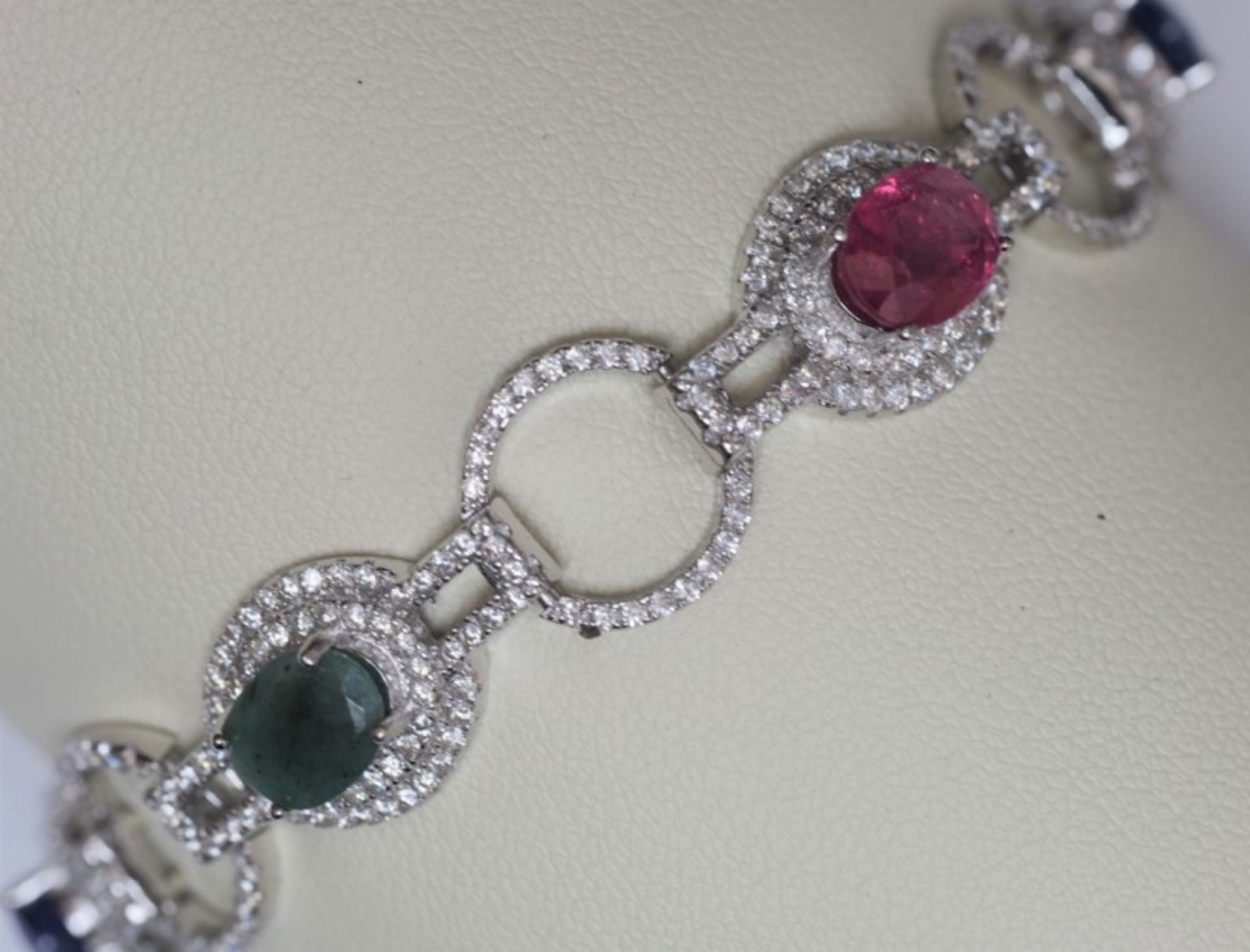 Sterling Silver Sapphire,Emerald & Ruby (8.00ct) Bracelet Insurance Value $1200