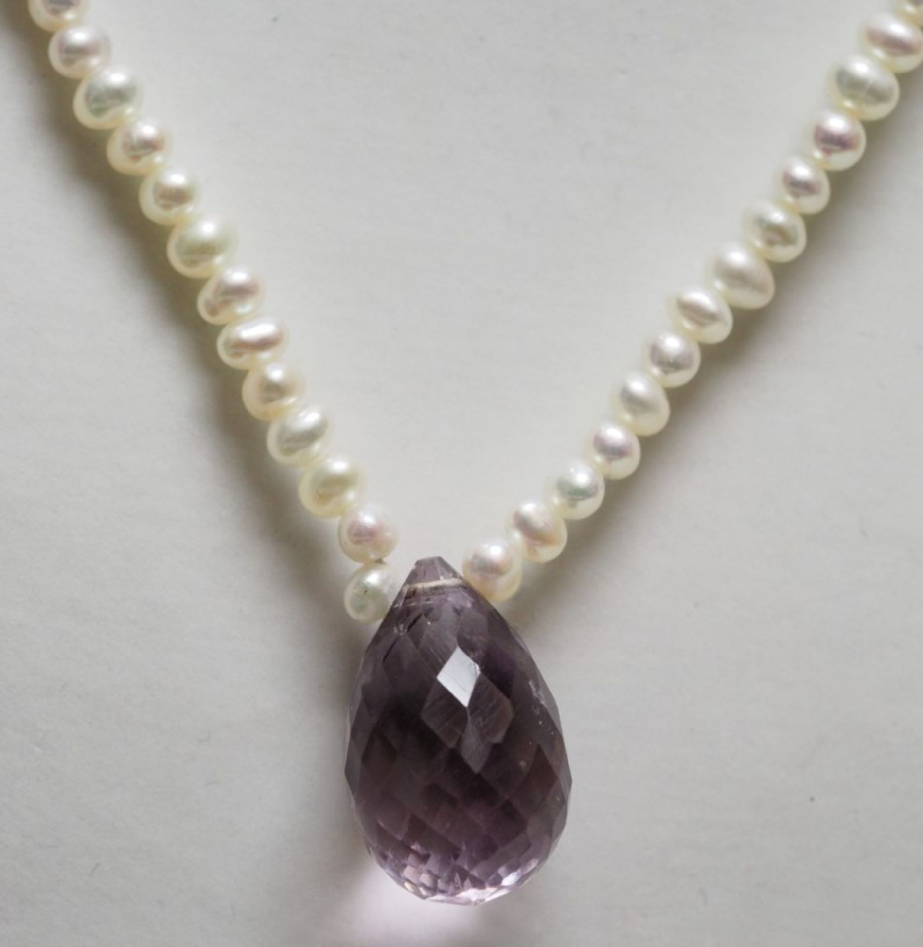 Magnetic Clasp Freshwater Pearl Neckalce Amethyst Drop (App 5ct) Retail $600 - Image 2 of 3