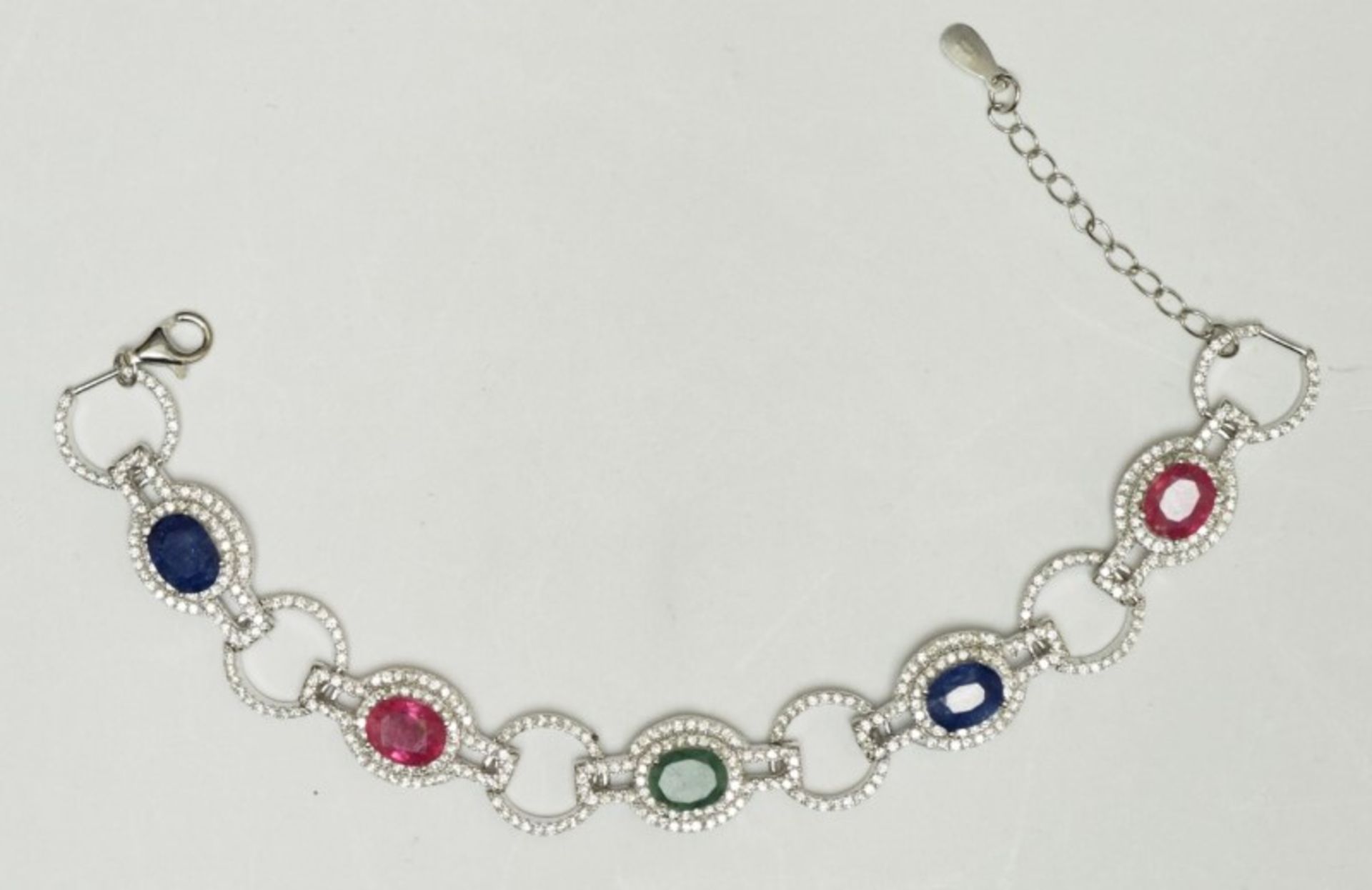 Sterling Silver Sapphire,Emerald & Ruby (8.00ct) Bracelet Insurance Value $1200 - Image 2 of 3