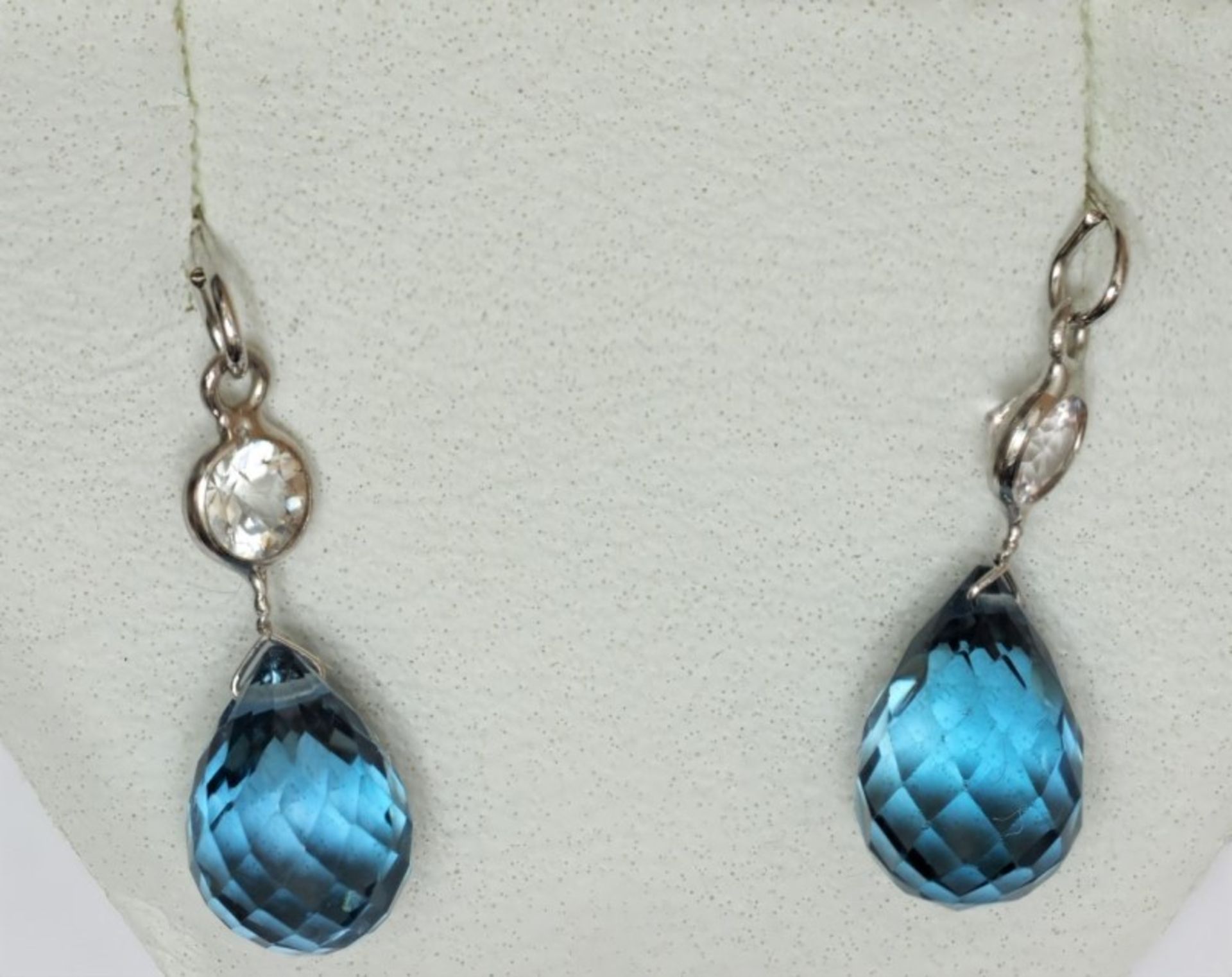 14kt White Gold Blue Topaz (4.8ct) & White Sapphire (0.35ct) Earrings Insurance Value $900