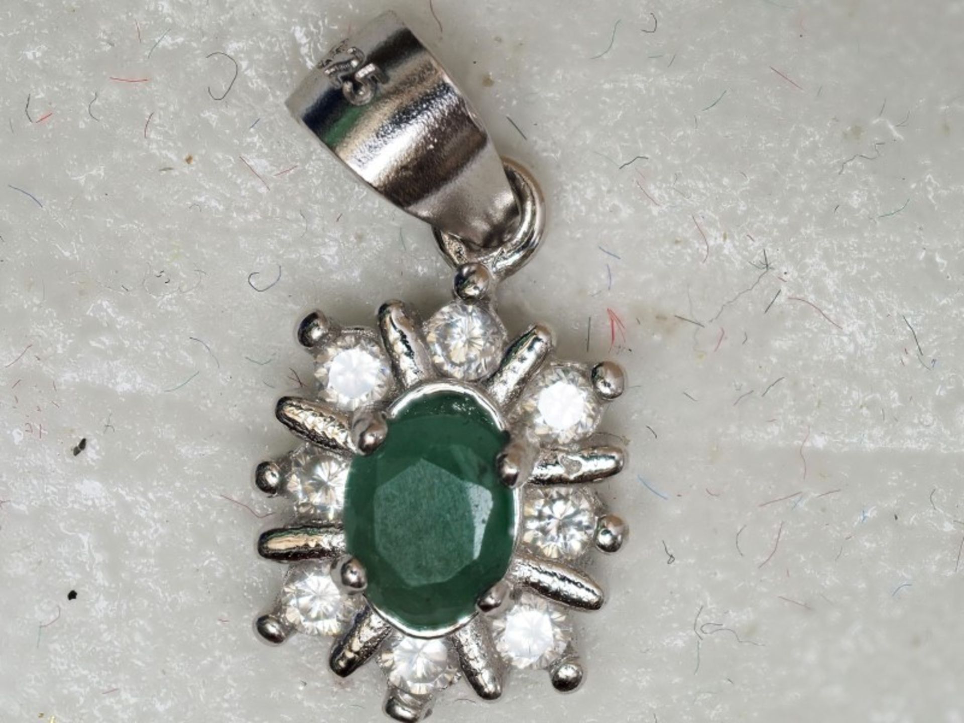 Sterling Silver Natural Emerald (May Birthstone ) & White Stones Ring ,Earring and Pendant Set - Image 4 of 5