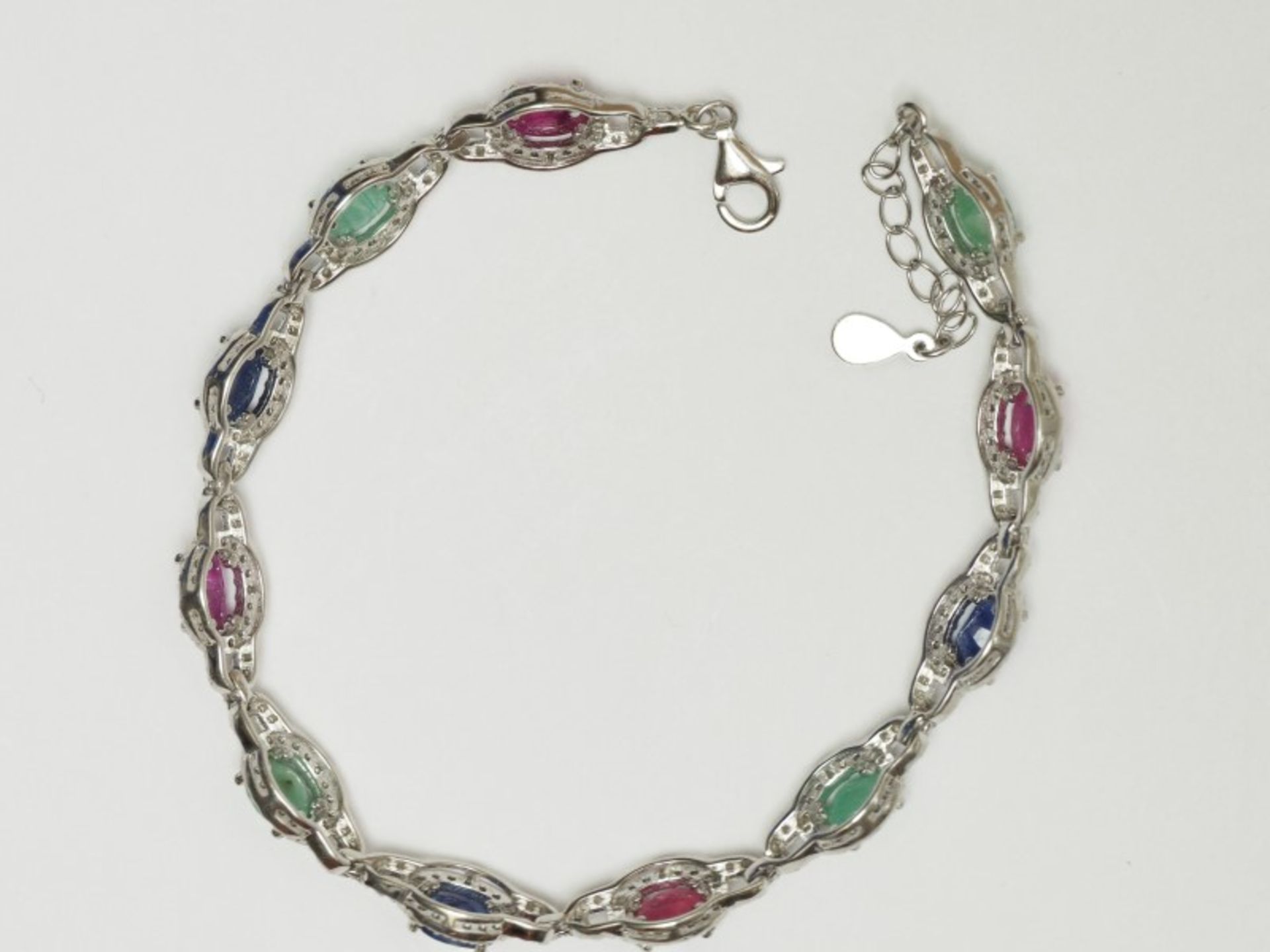 Sterling Silver Rubies ,Emerald & Sapphire (5.10ct) Adjustable Bracelet Insurance Value $700 - Image 2 of 3