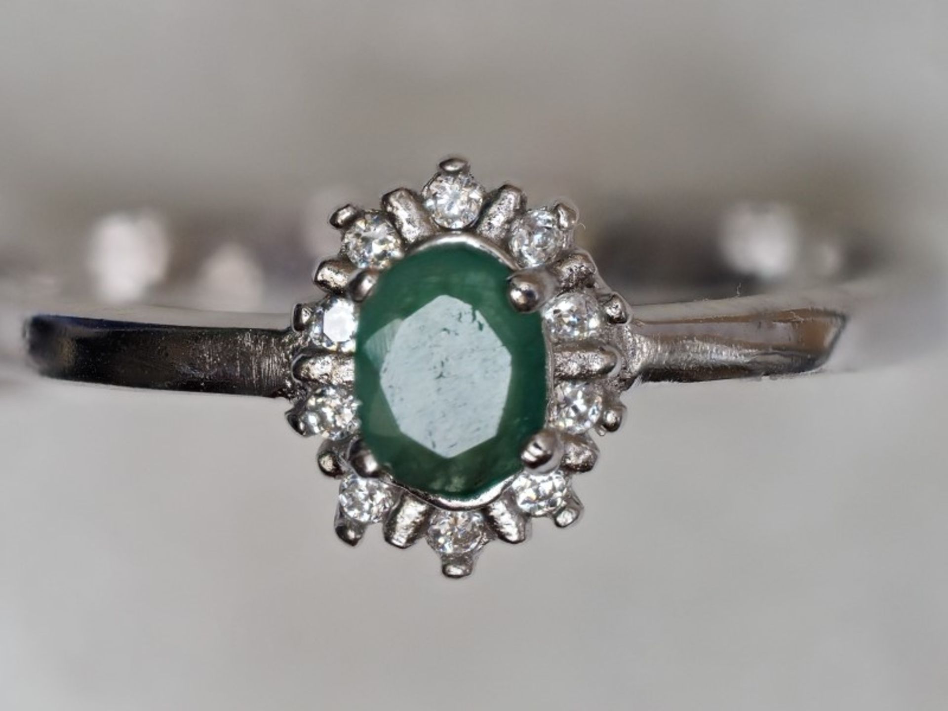 Sterling Silver Natural Emerald (May Birthstone ) & White Stones Ring ,Earring and Pendant Set - Image 2 of 5