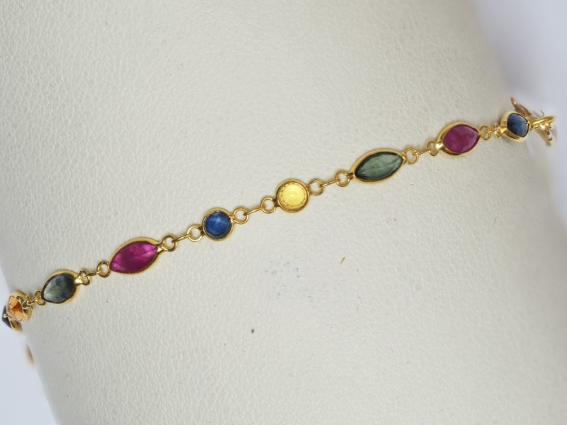 18kt Yellow Gold Ruby & Blue/Green Sapphire Bracelet Insurance Value $1999