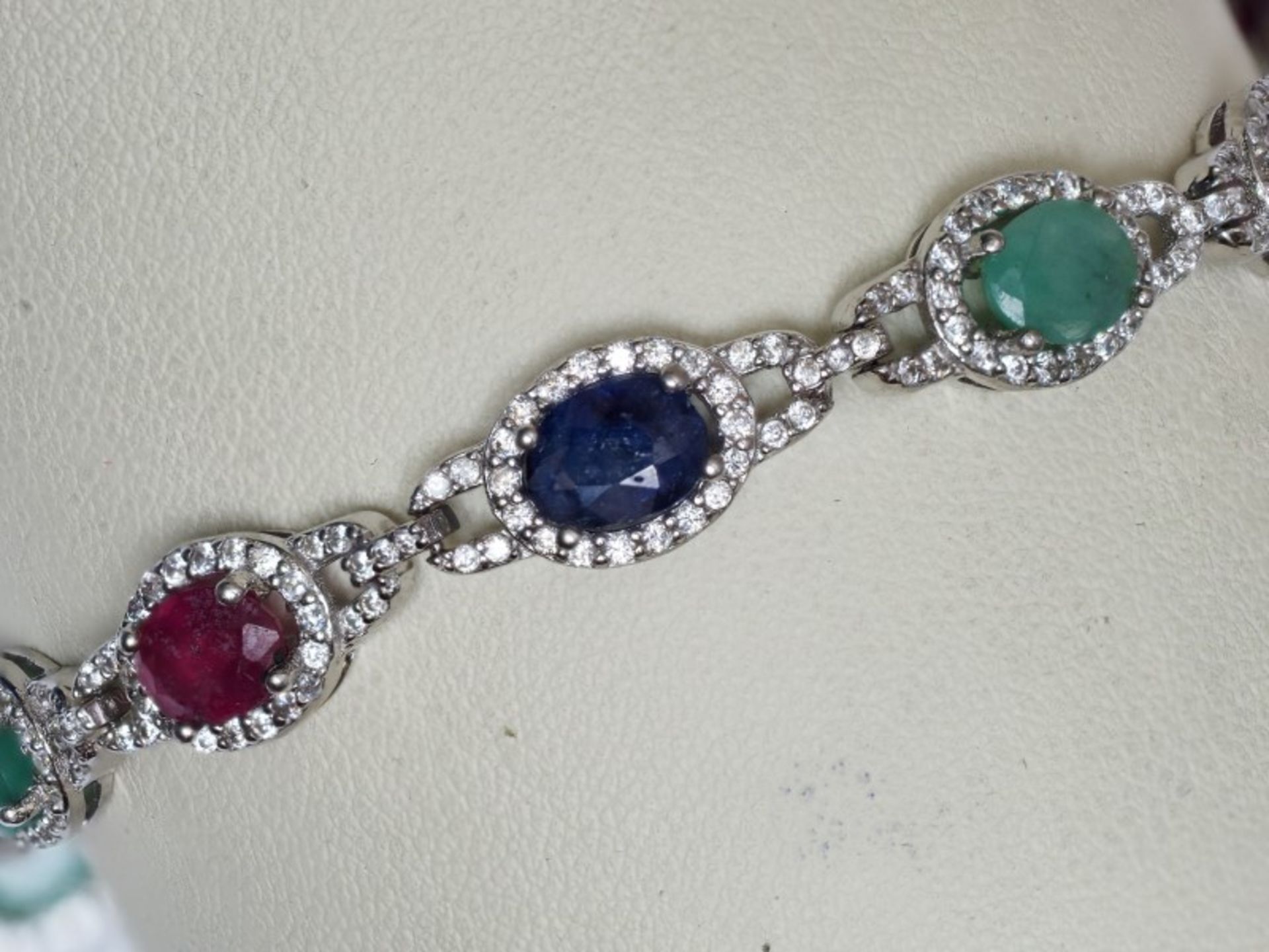 Sterling Silver Rubies ,Emerald & Sapphire (5.10ct) Adjustable Bracelet Insurance Value $700