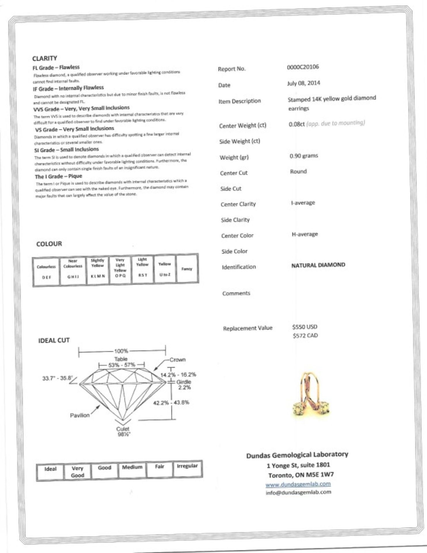 14kt Yellow Gold Diamond (0.085ct) Earrings Insurance Value $572 - Image 3 of 3