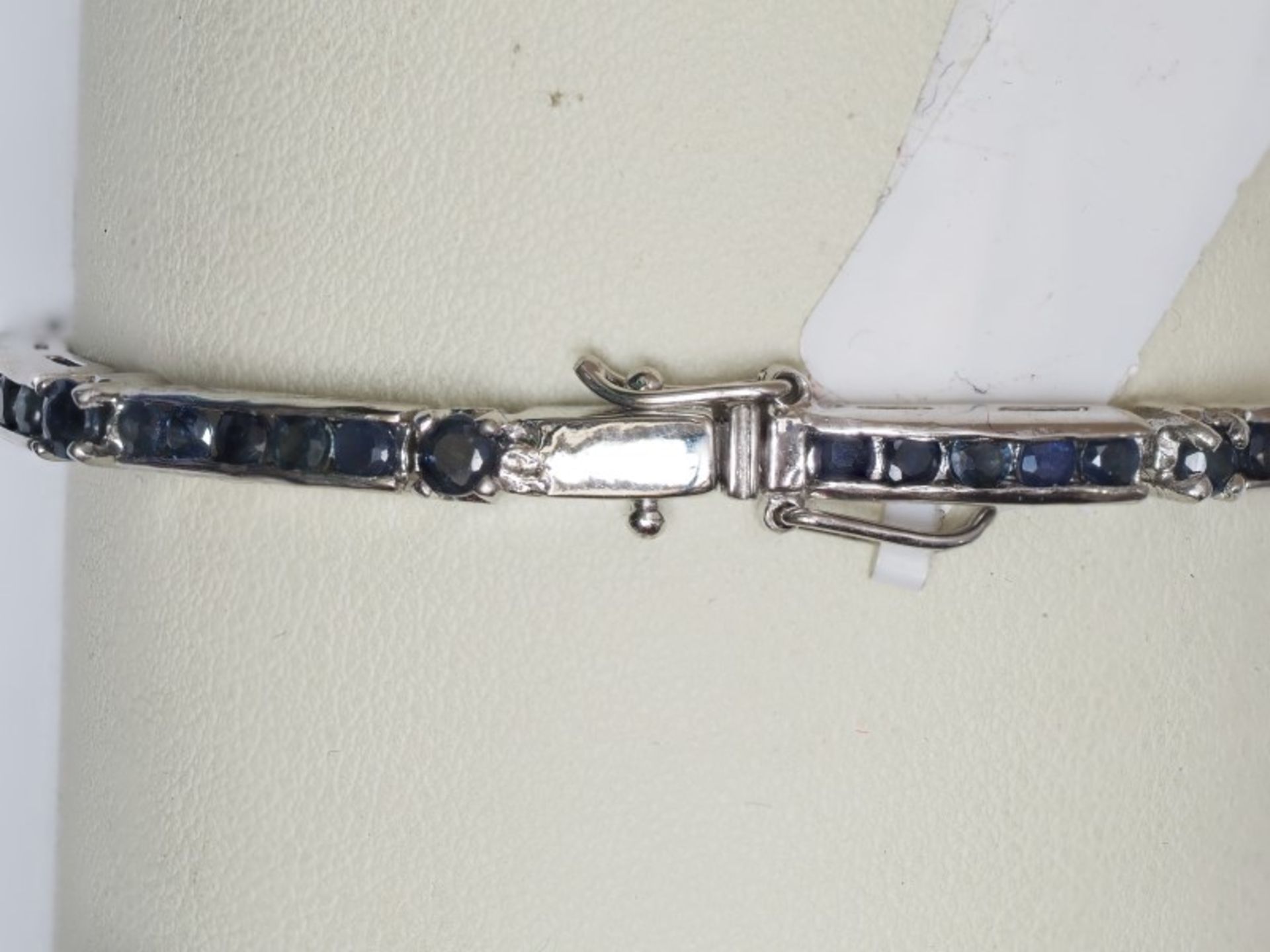 Sterling Silver Natural Blue Sapphire Bracelet Insurance Value $950 - Image 3 of 4