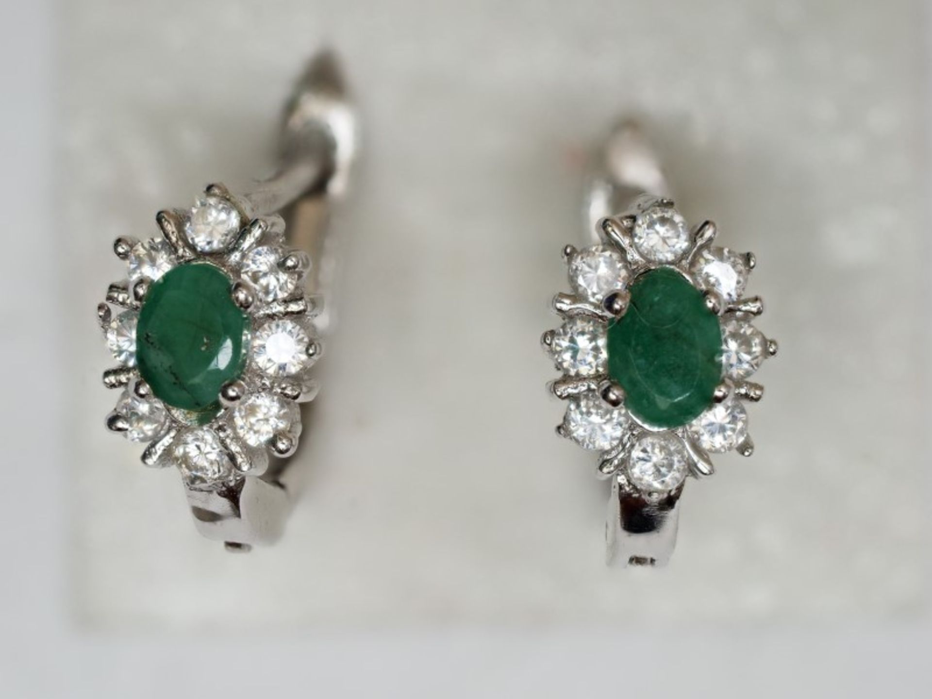 Sterling Silver Natural Emerald (May Birthstone ) & White Stones Ring ,Earring and Pendant Set - Image 3 of 5