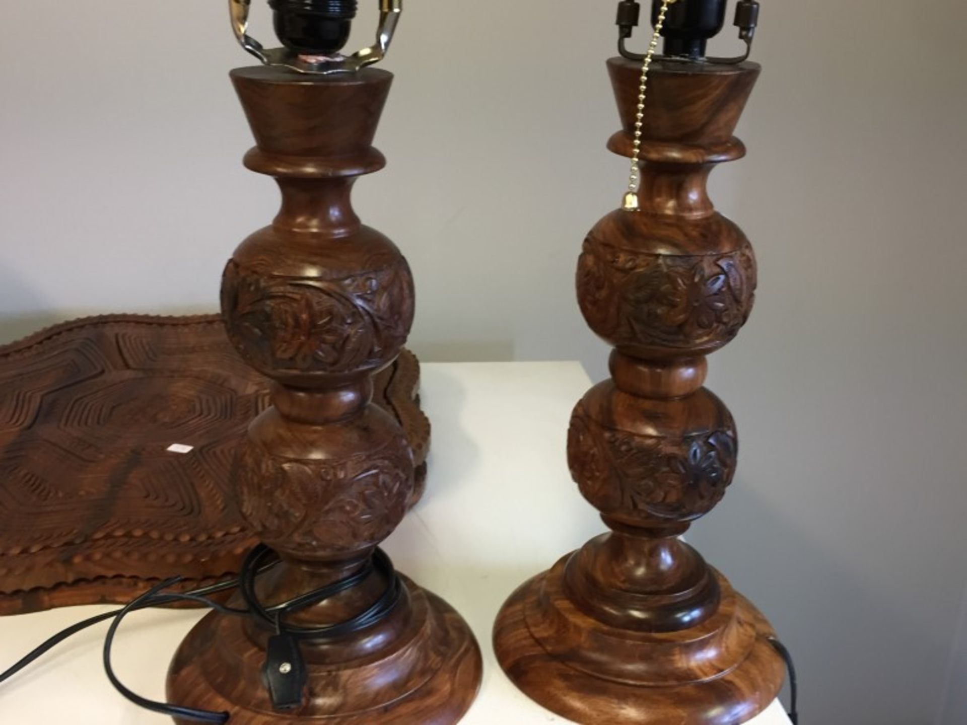 Lot of 2 Hand Carved Rosewood lamps