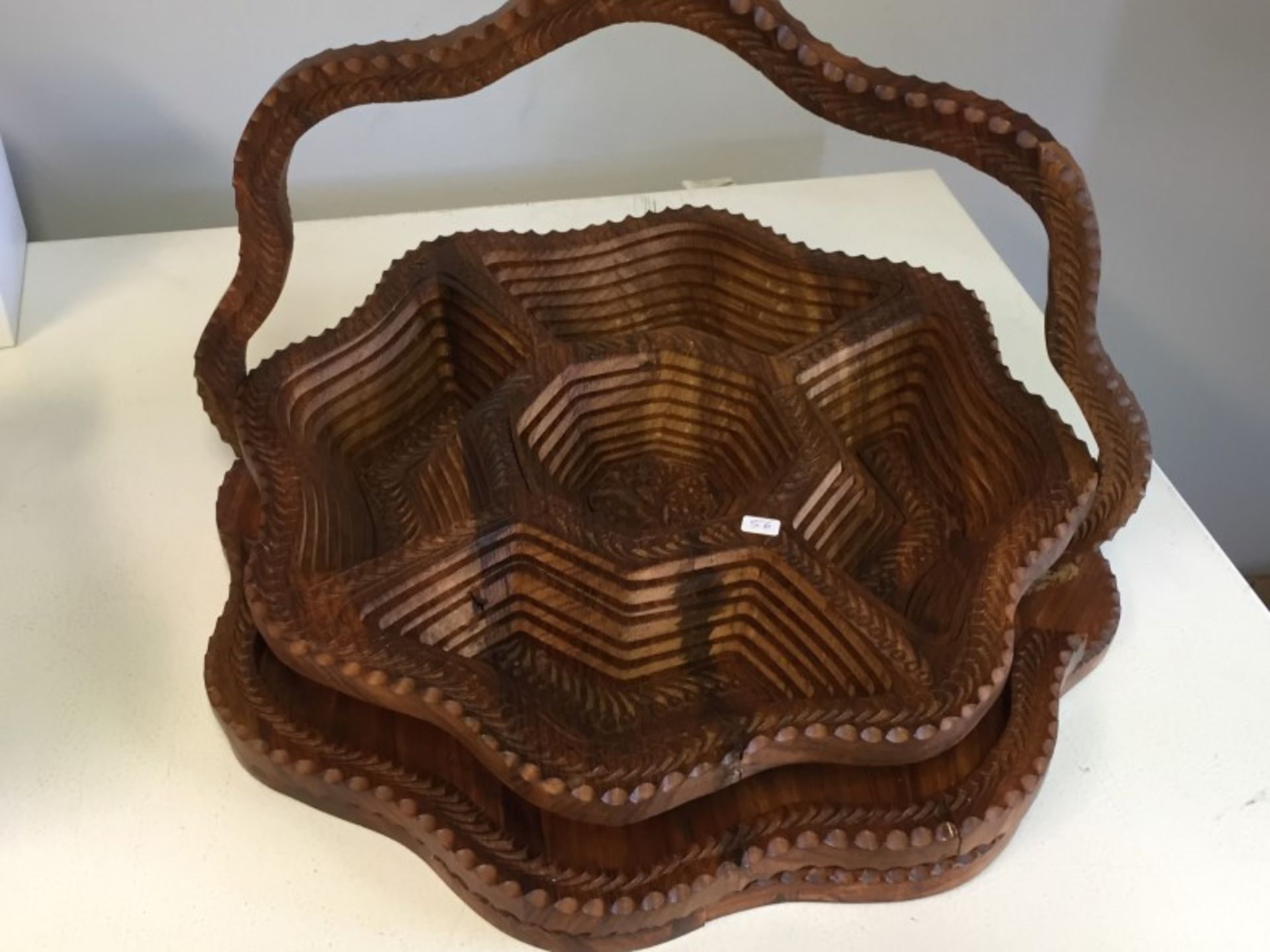 Large hand crafted rosewood collapsing basket