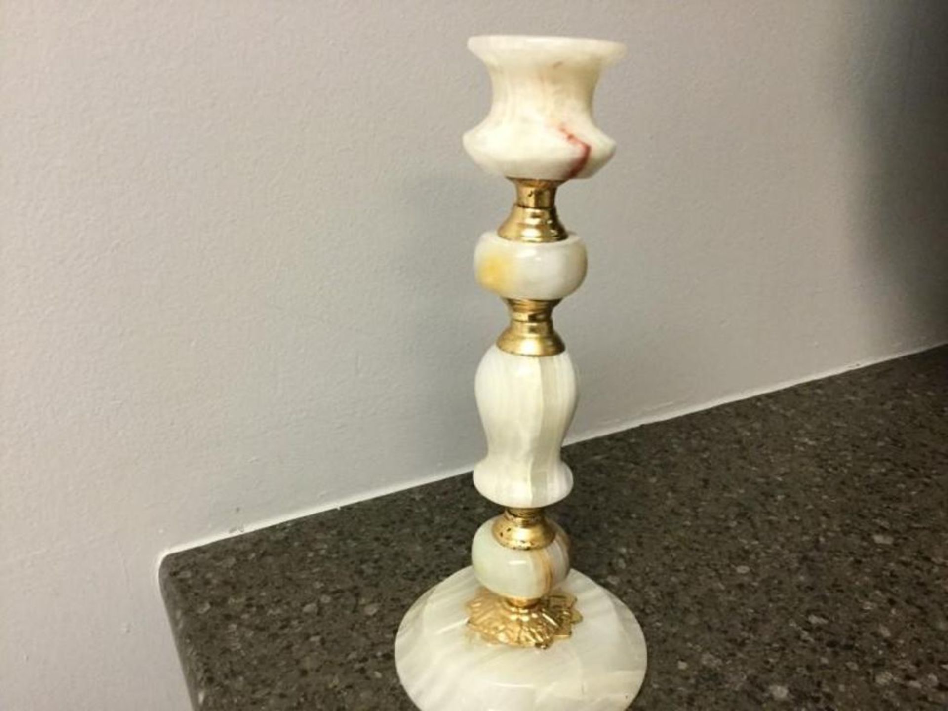 Marble Candle holder- banded with gold tone bands