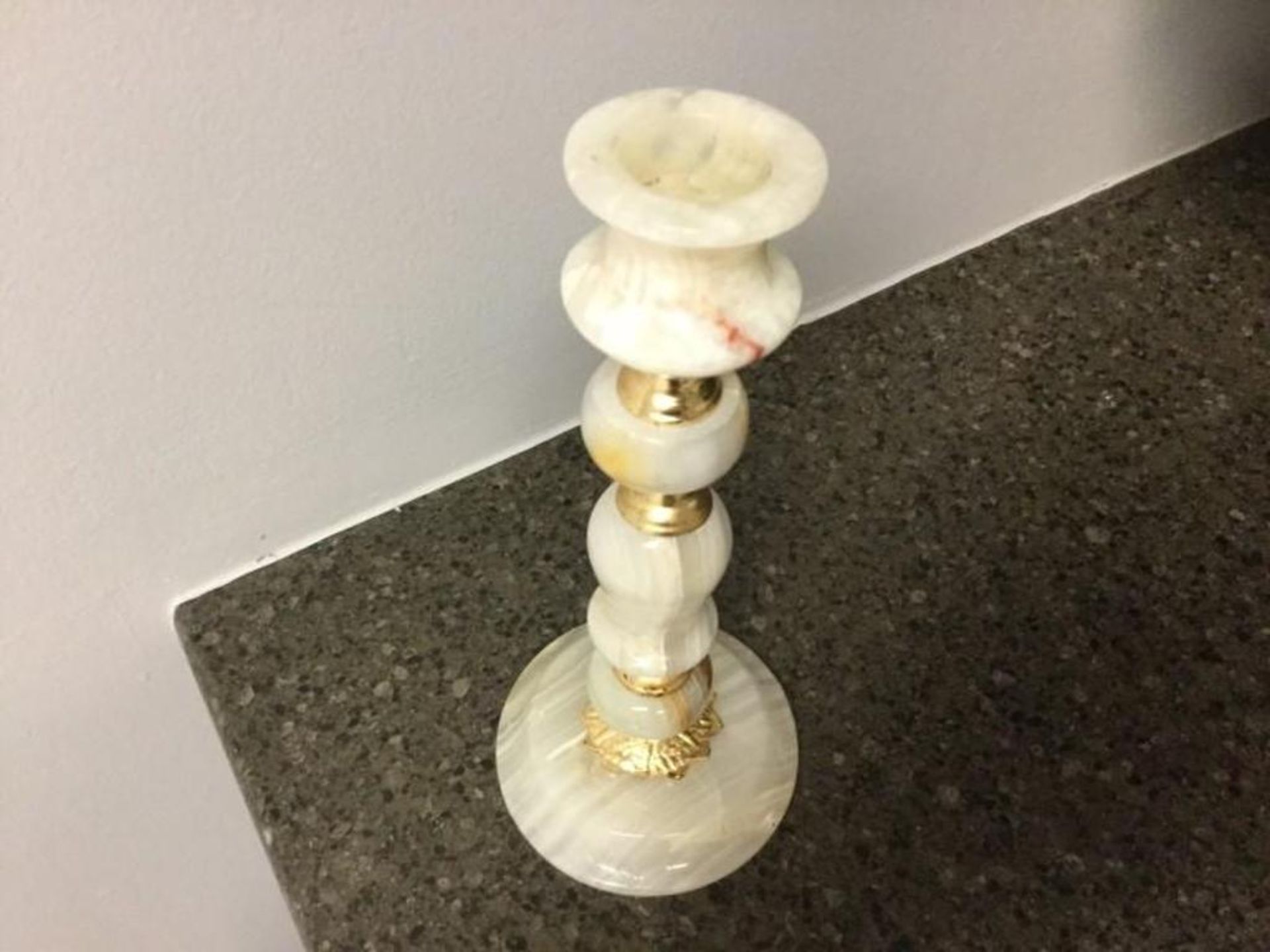 Marble Candle holder- banded with gold tone bands - Image 2 of 2