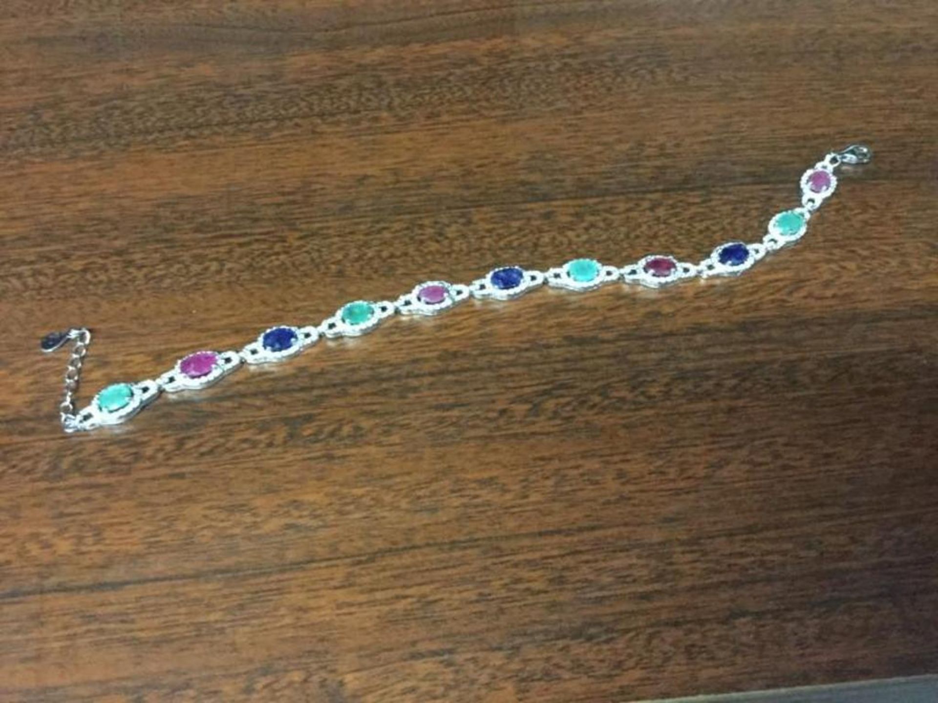 Sterling Silver bracelet with Rubies, emeralds, and sapphires value $700 - Image 2 of 4