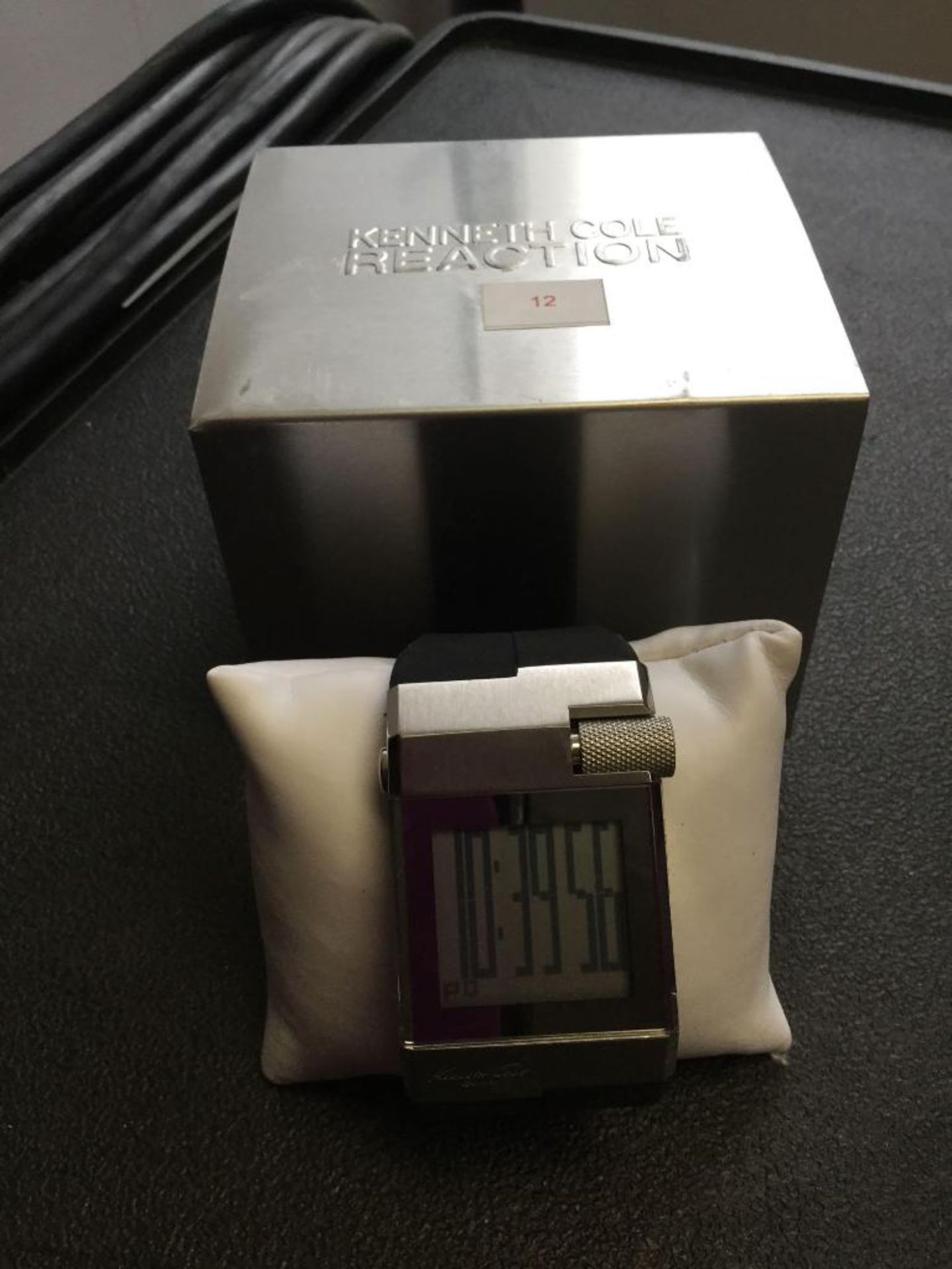 Kenneth Cole Watch - silver case with Black band includes case - Image 2 of 4