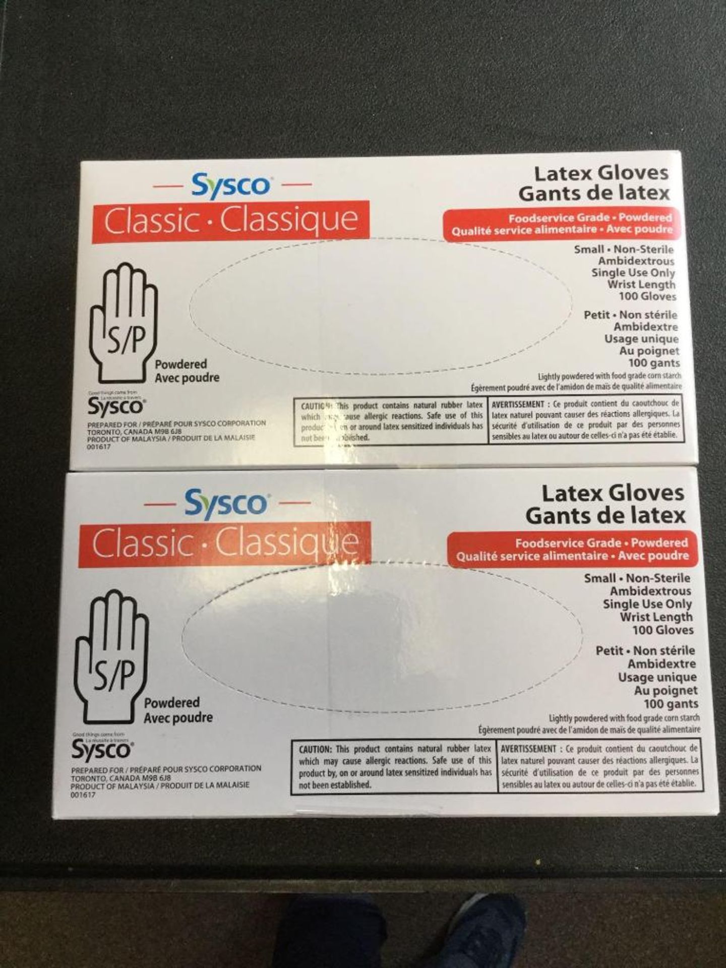 lot of 2 x 100 Sysco Latex Gloves - Small