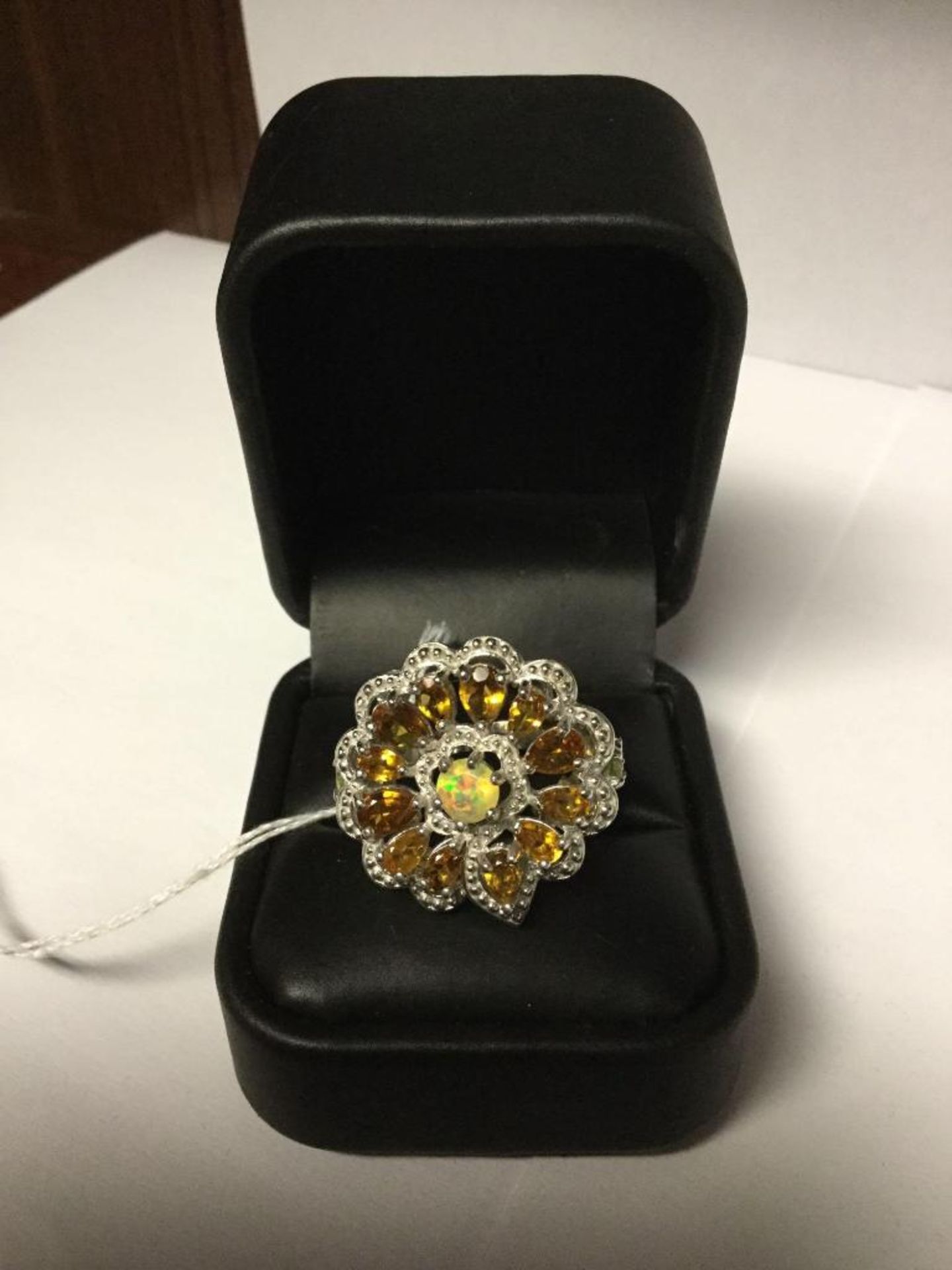 Fire Opal, Citrine, and Peridot Ring set in Silver - Value $ 765