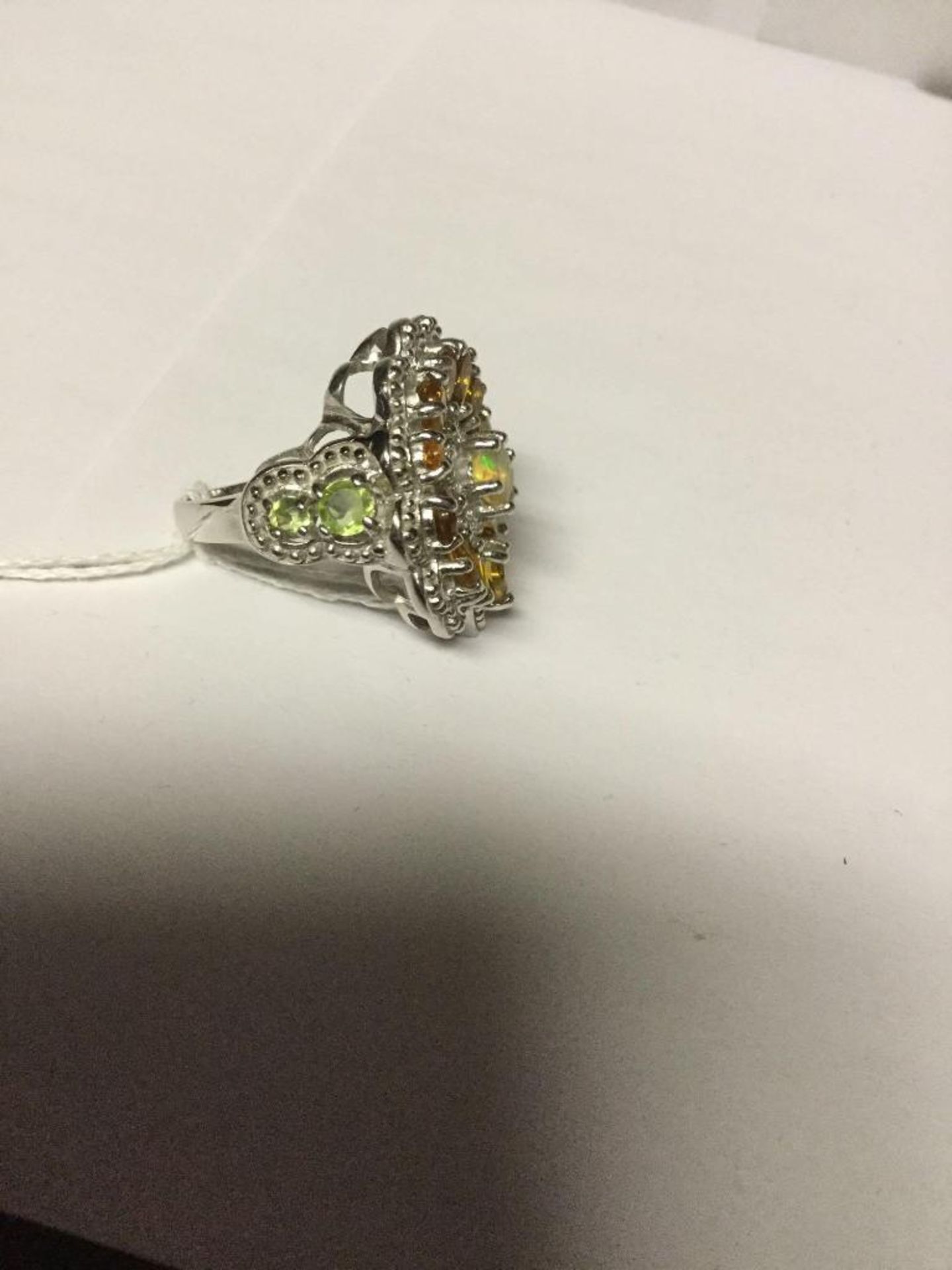 Fire Opal, Citrine, and Peridot Ring set in Silver - Value $ 765 - Image 2 of 3